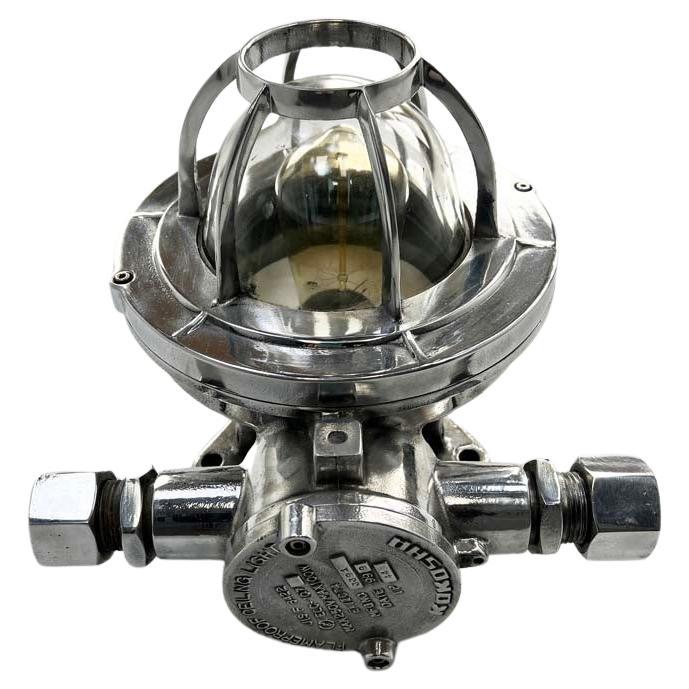 Late 20th Century Japanese Aluminium Flame Proof Ceiling/Wall Light Glass Dome For Sale