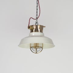 Industrial Bronze Ceiling Cage Light with Cream Enamel Shade