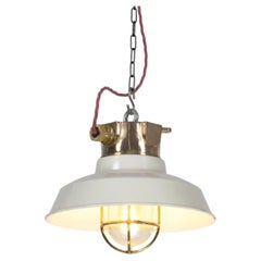 Industrial Bronze Ceiling Cage Light with Cream Enamel Shade