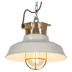 Industrial Bronze Ceiling Cage Light with Cream Enamel Shade