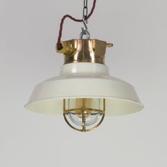 Industrial Bronze Ceiling Cage Light with Cream Enamel Shade