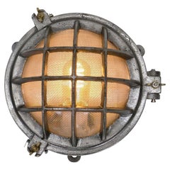 Vintage Industrial Steel Bulkhead Wall Light with Protective Cage