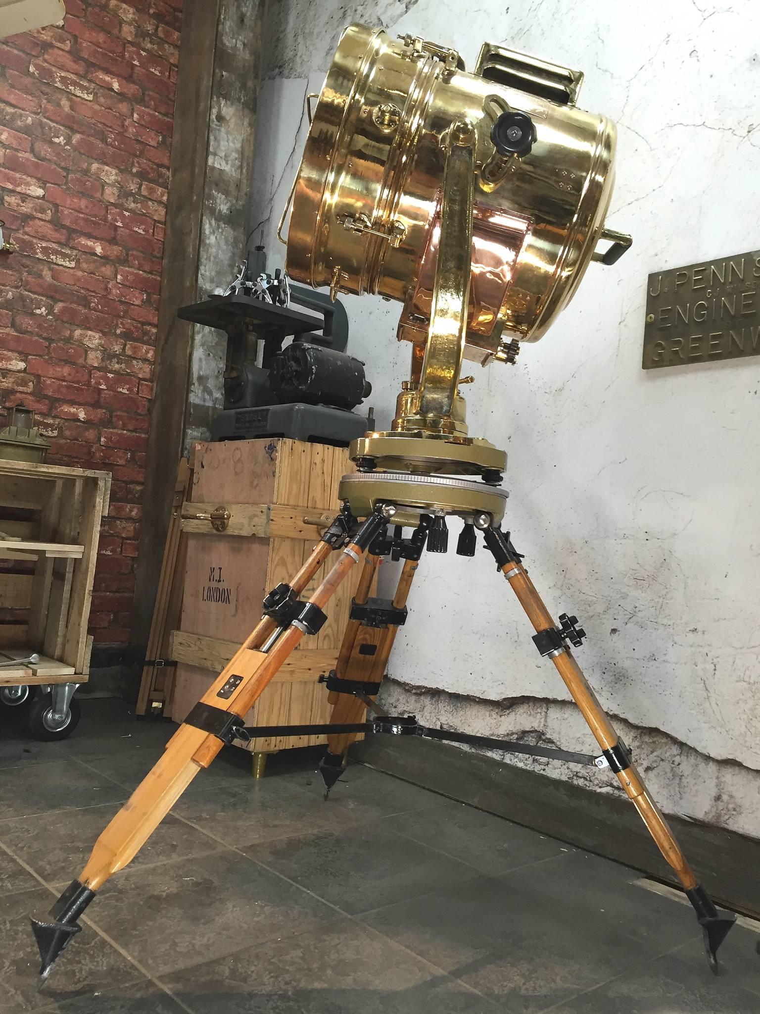 20th Century Copper & Brass Signalling Floor Lamp and Military Gyroscope Tripod 2