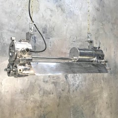 Mid-Late Century Industrial Aluminium, Brass and Glass Flame Proof Strip Light