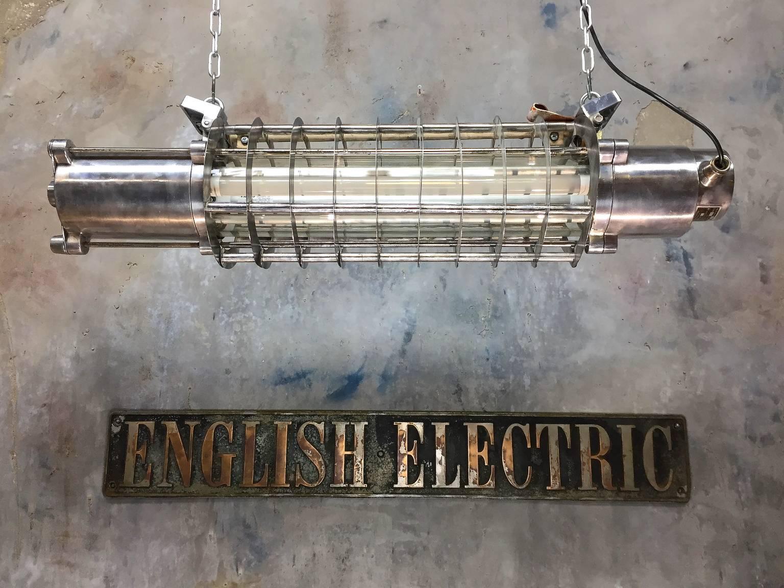 Original item salvaged from super tankers and military vessels, stripped and refinished in the UK.

The original wiring is replaced with our Loom light wiring system which exceeds the original specification and also conforms to British