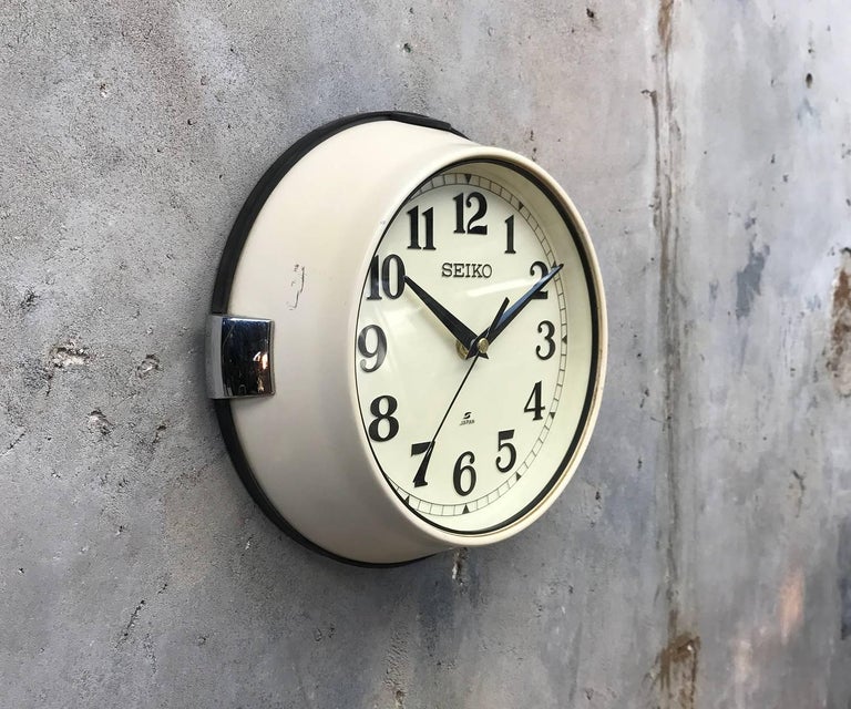 1970s Green Seiko Retro Vintage Industrial Antique Steel Quartz Wall