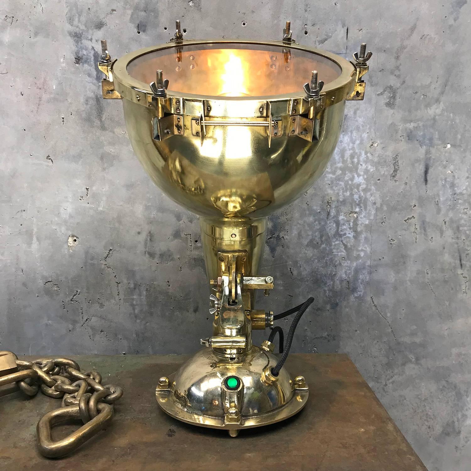 Midcentury Japanese Brass Industrial Searchlight / Table Lamp E27 Edison Bulb 2