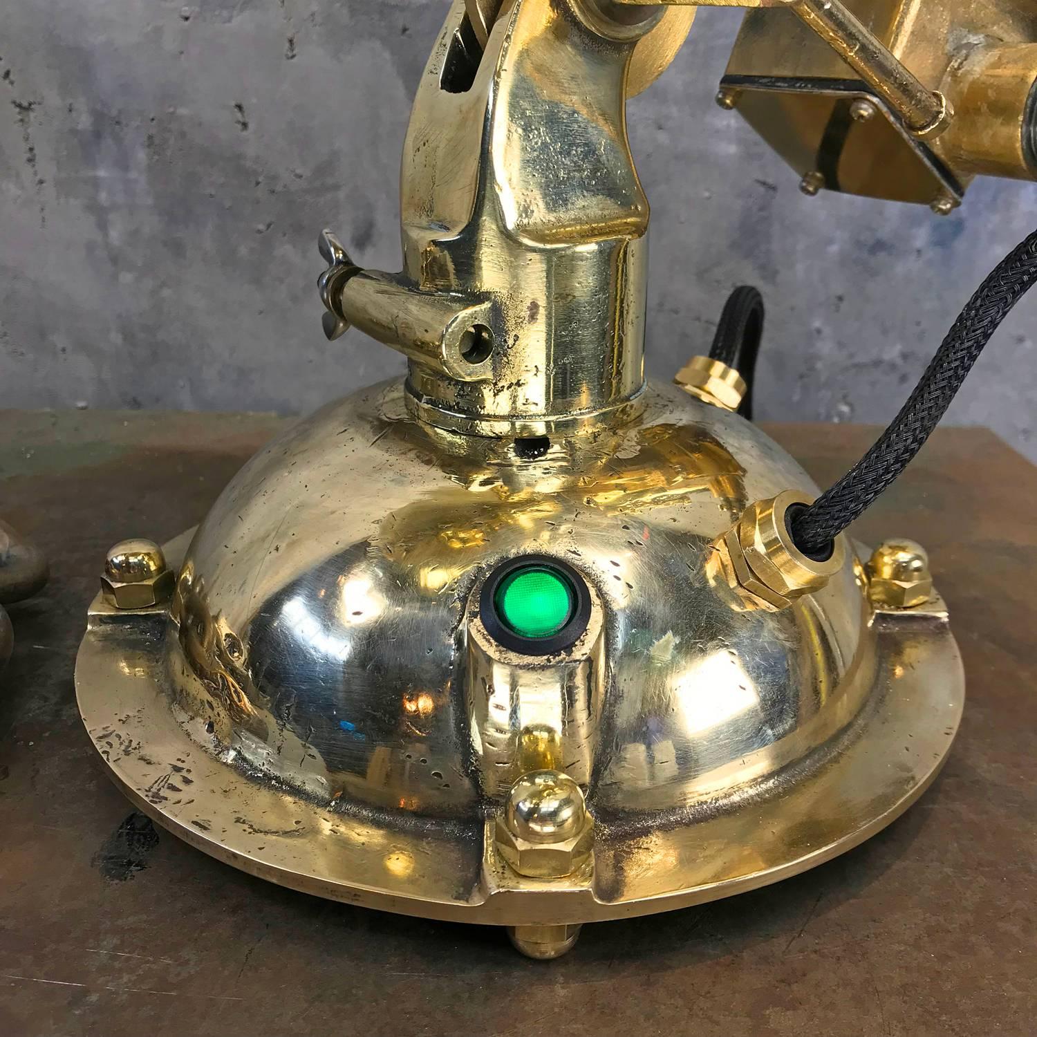 Late 20th Century Midcentury Japanese Brass Industrial Searchlight / Table Lamp E27 Edison Bulb