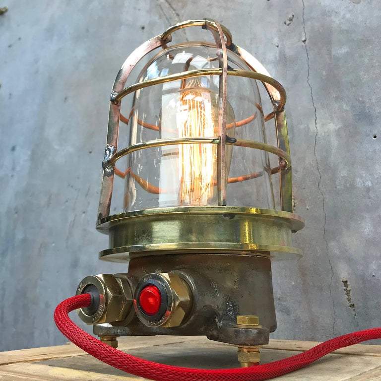 Glass Late Century Japanese Cast Brass Industrial Explosion Proof Edison Table Lamp For Sale