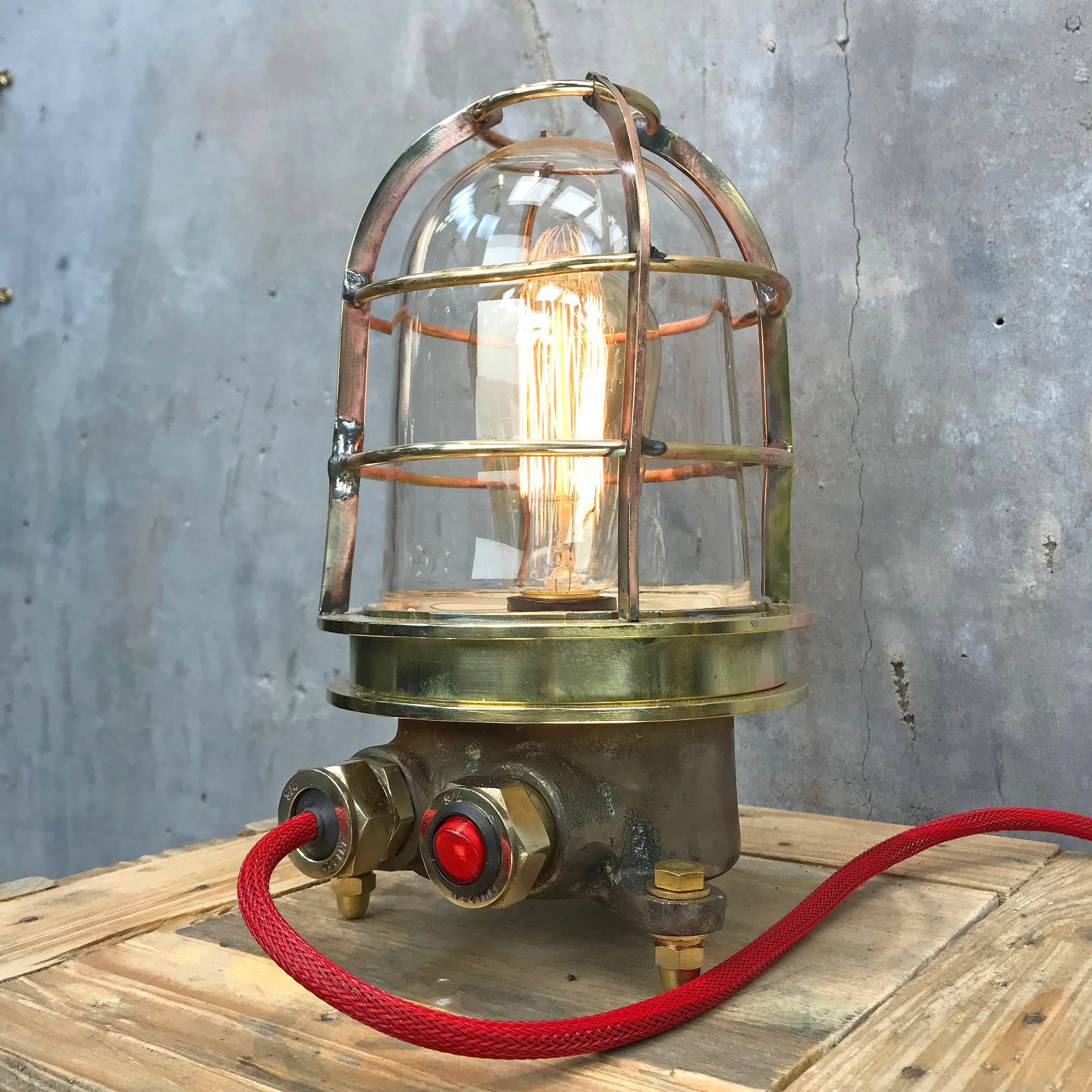 Tempered Late Century Japanese Cast Brass Industrial Explosion Proof Edison Table Lamp For Sale