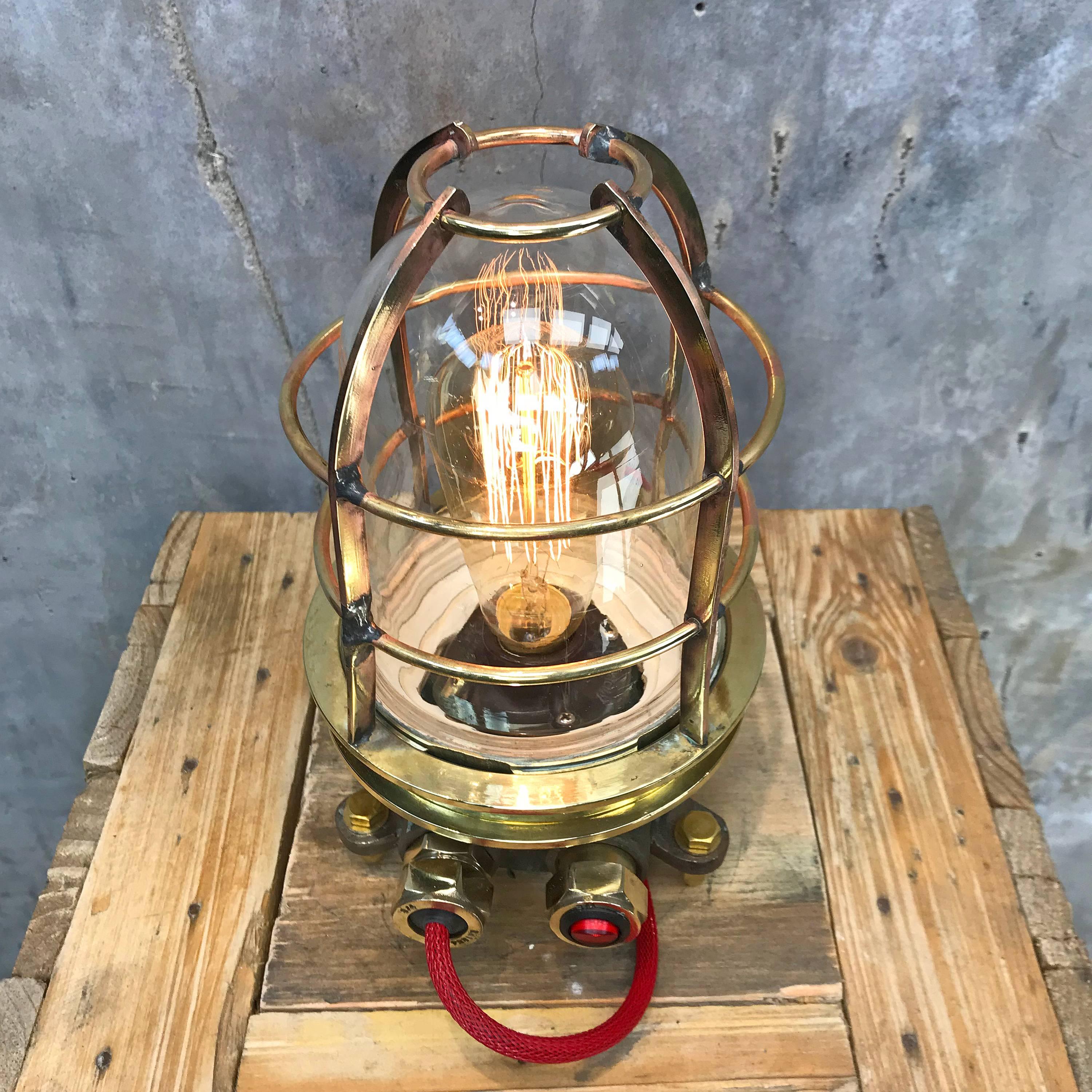Late Century Japanese Cast Brass Industrial Explosion Proof Edison Table Lamp In Excellent Condition For Sale In Leicester, Leicestershire