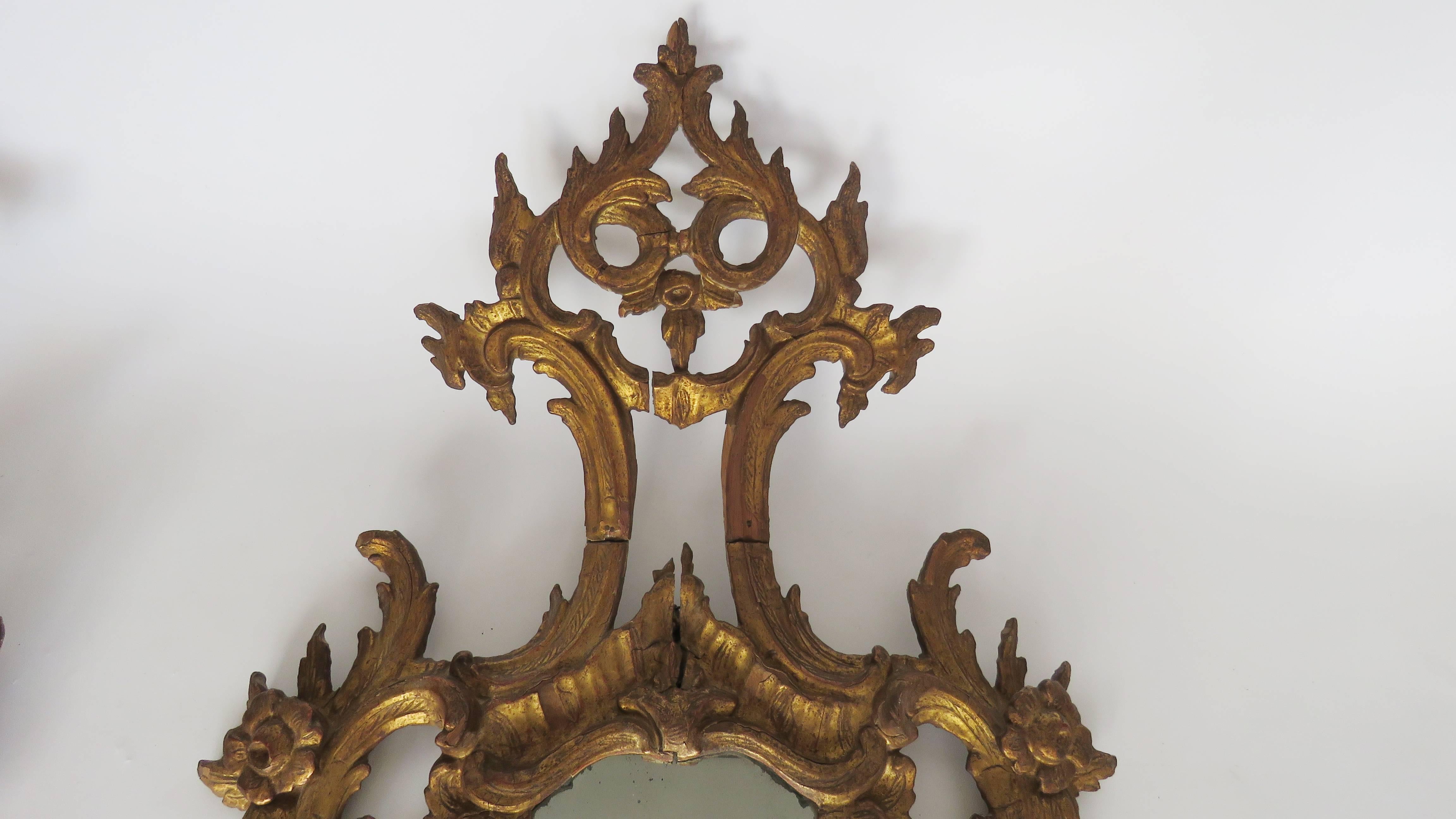 Spanish 18th Century Large Pair of Rococo Giltwood Girandole Mirrors For Sale