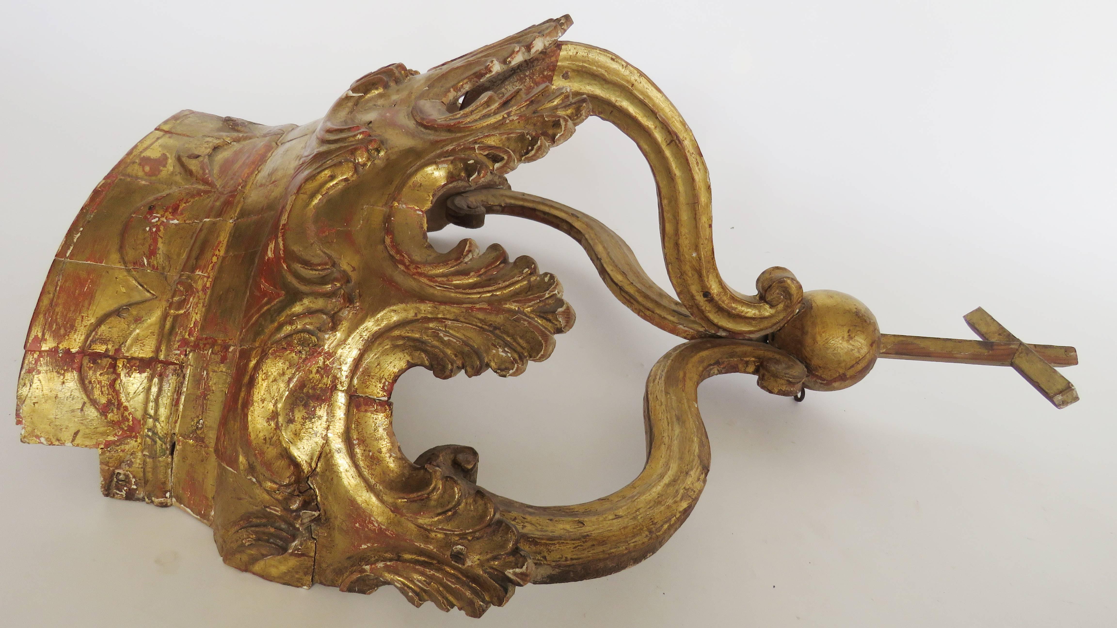 Hand-Carved 18th Century Large Giltwood Crown