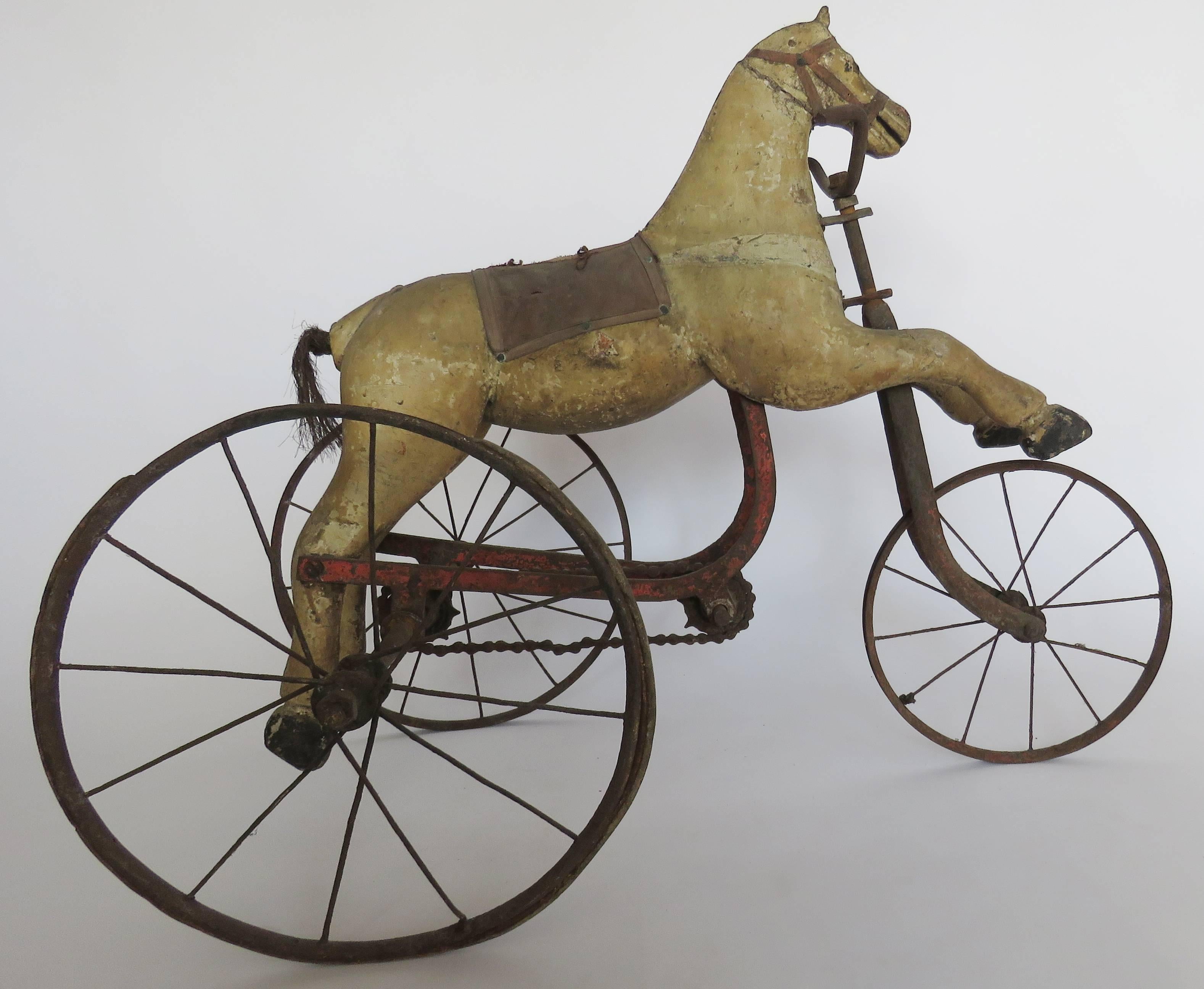Hand-Crafted Wooden Horse Tricycle For Sale