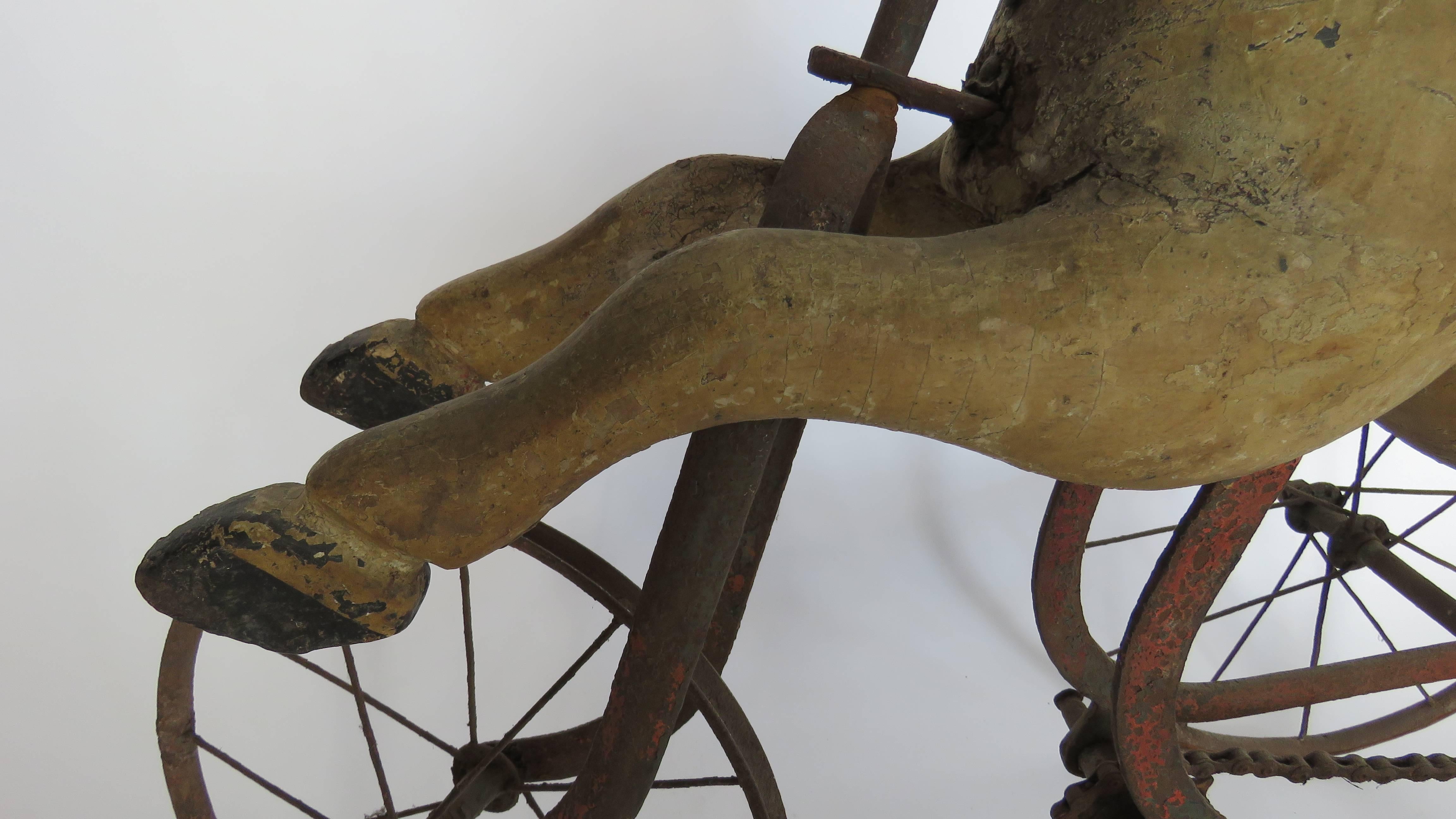 Folk Art Wooden Horse Tricycle For Sale