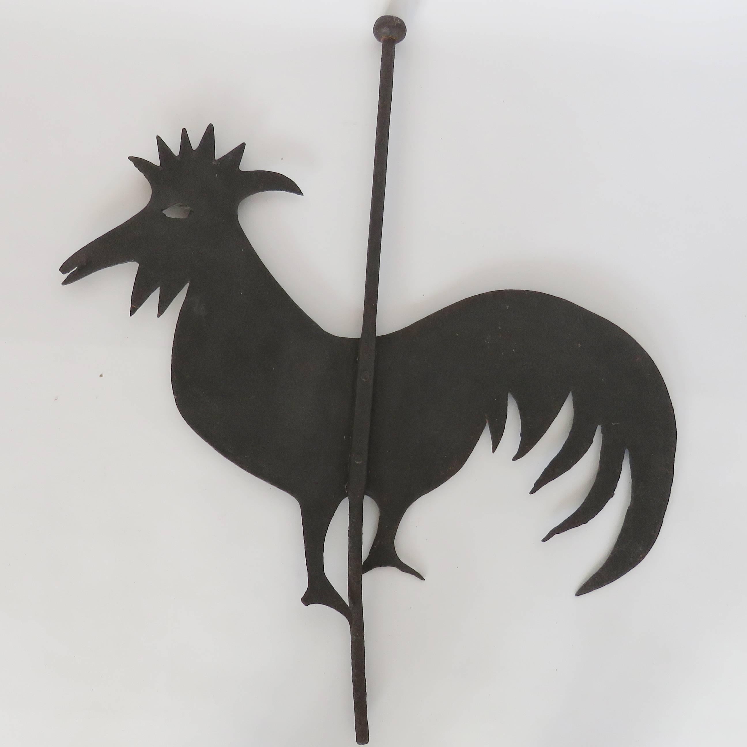 Baroque 18th Century Rooster Forged Iron Weather Vane For Sale