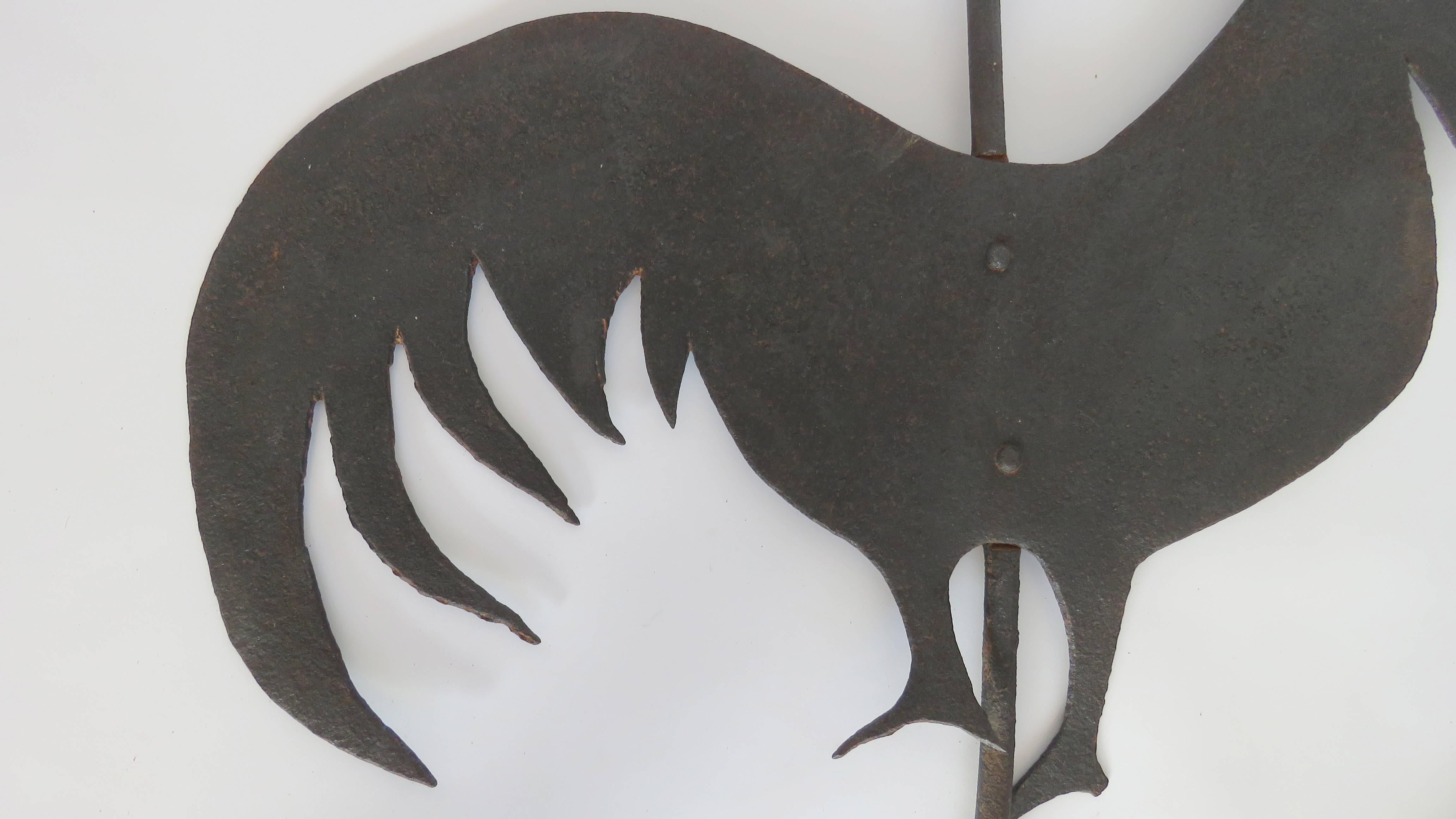 Hand-Crafted 18th Century Rooster Forged Iron Weather Vane For Sale