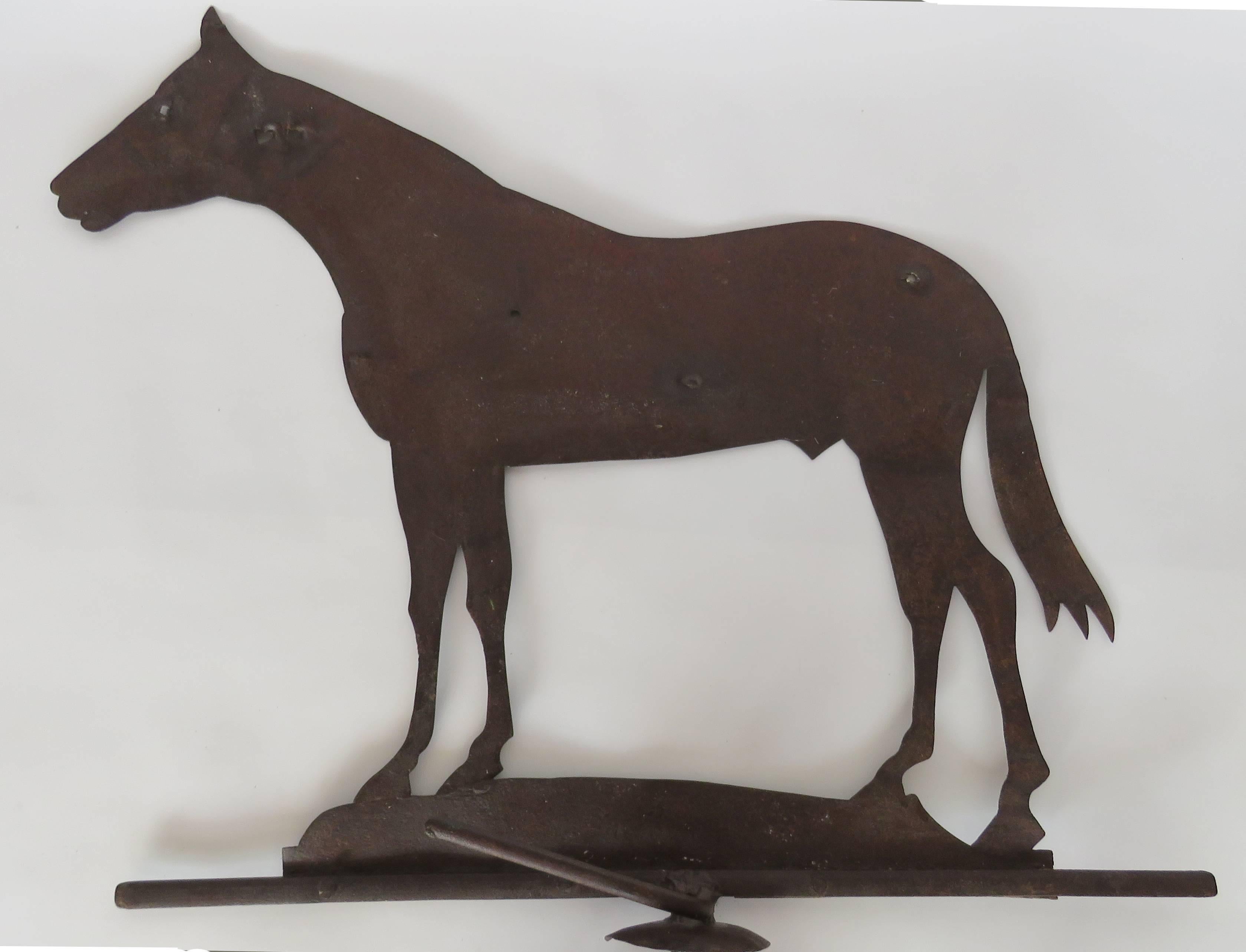 Sheet iron weather-vane and original iron rod. Nice design. Good proportion.
Horse size: 28 1/2