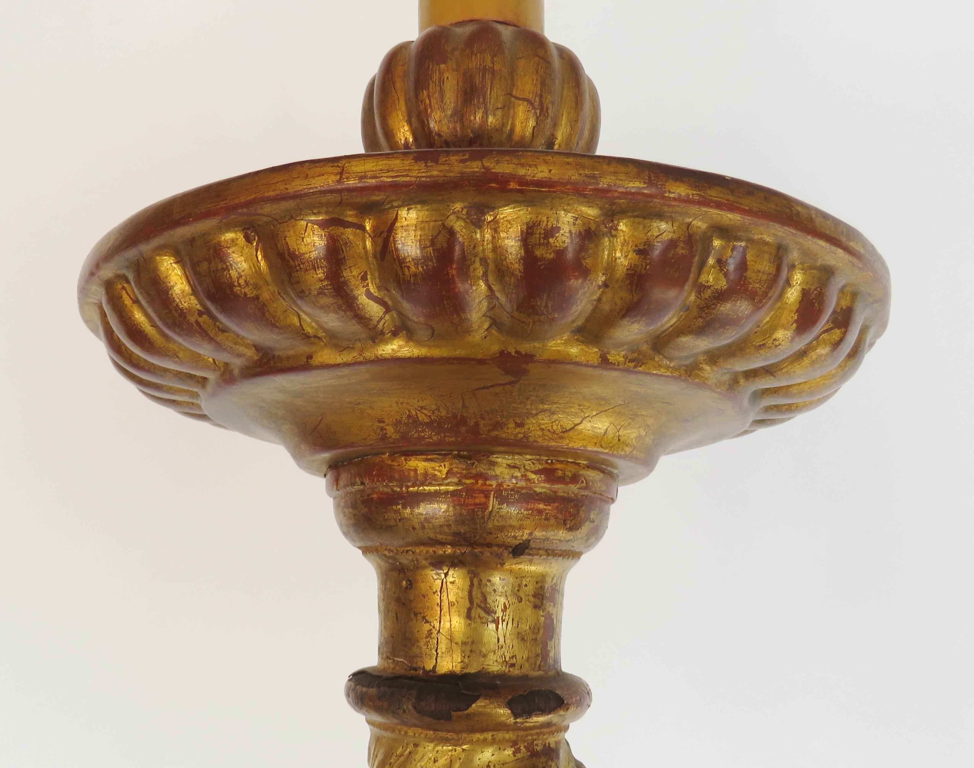 Hand-Carved 19th Century Giltwood Floor Lamp For Sale