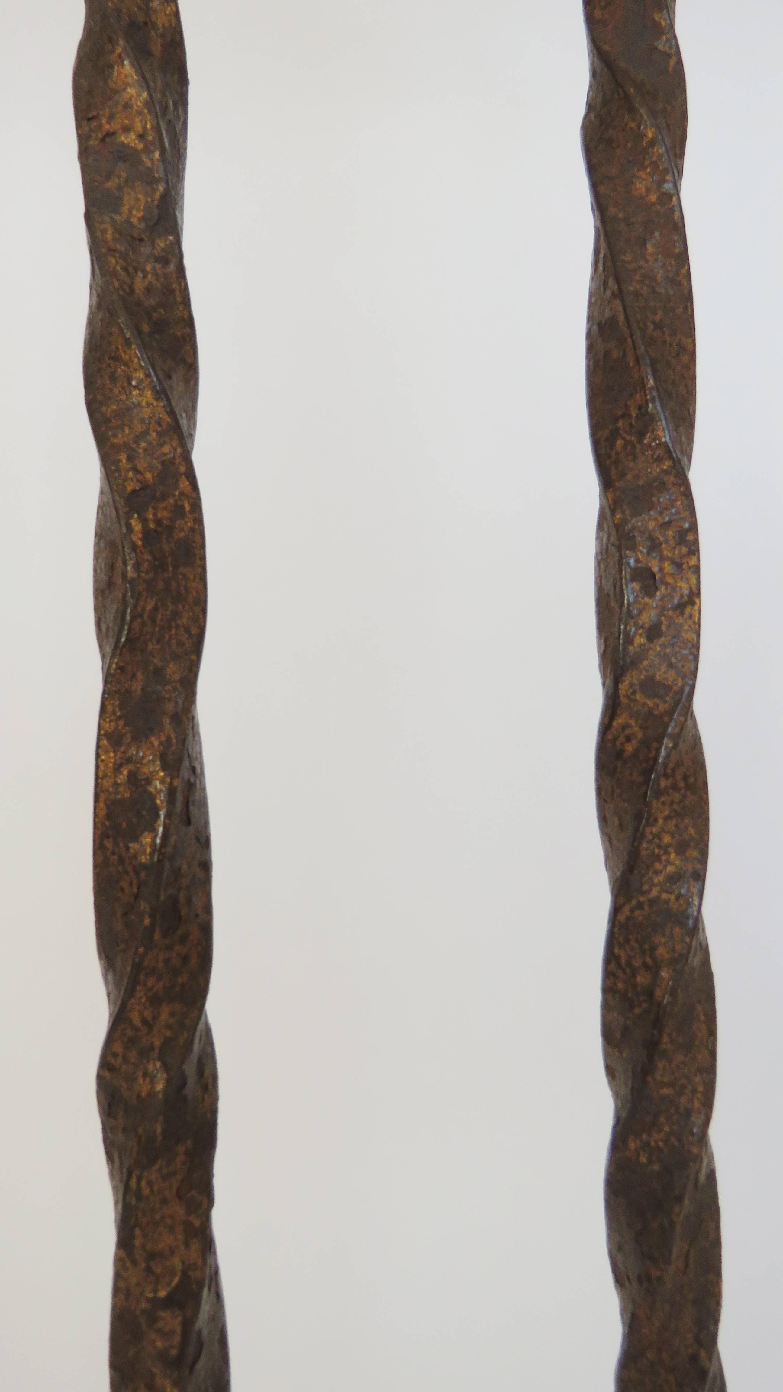 Hand-Crafted 18th Century Pair of Period Hand-Wrought Iron Floor Lamps For Sale