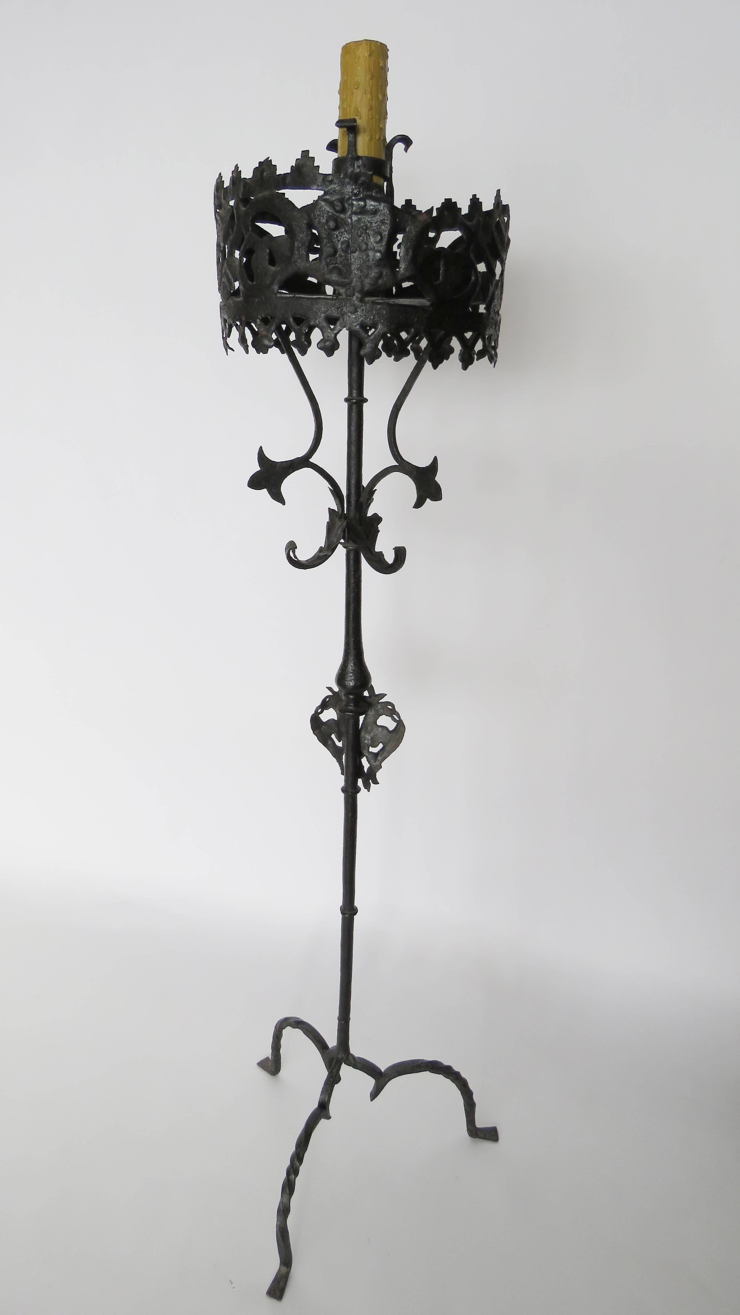 Baroque 18th Century Hand Brought Iron Torchere Floor Lamp For Sale