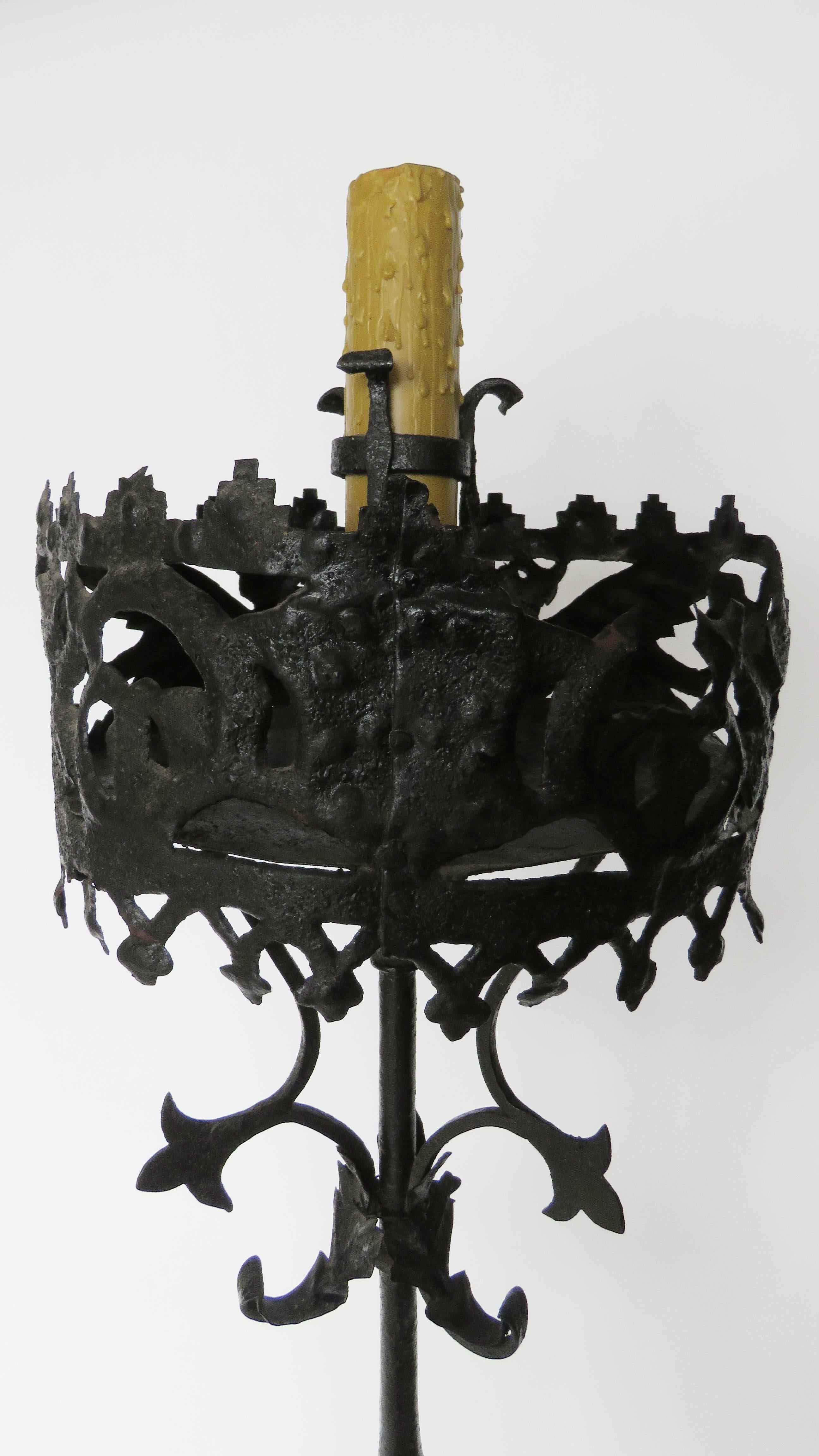 Hand-Crafted 18th Century Hand Brought Iron Torchere Floor Lamp For Sale