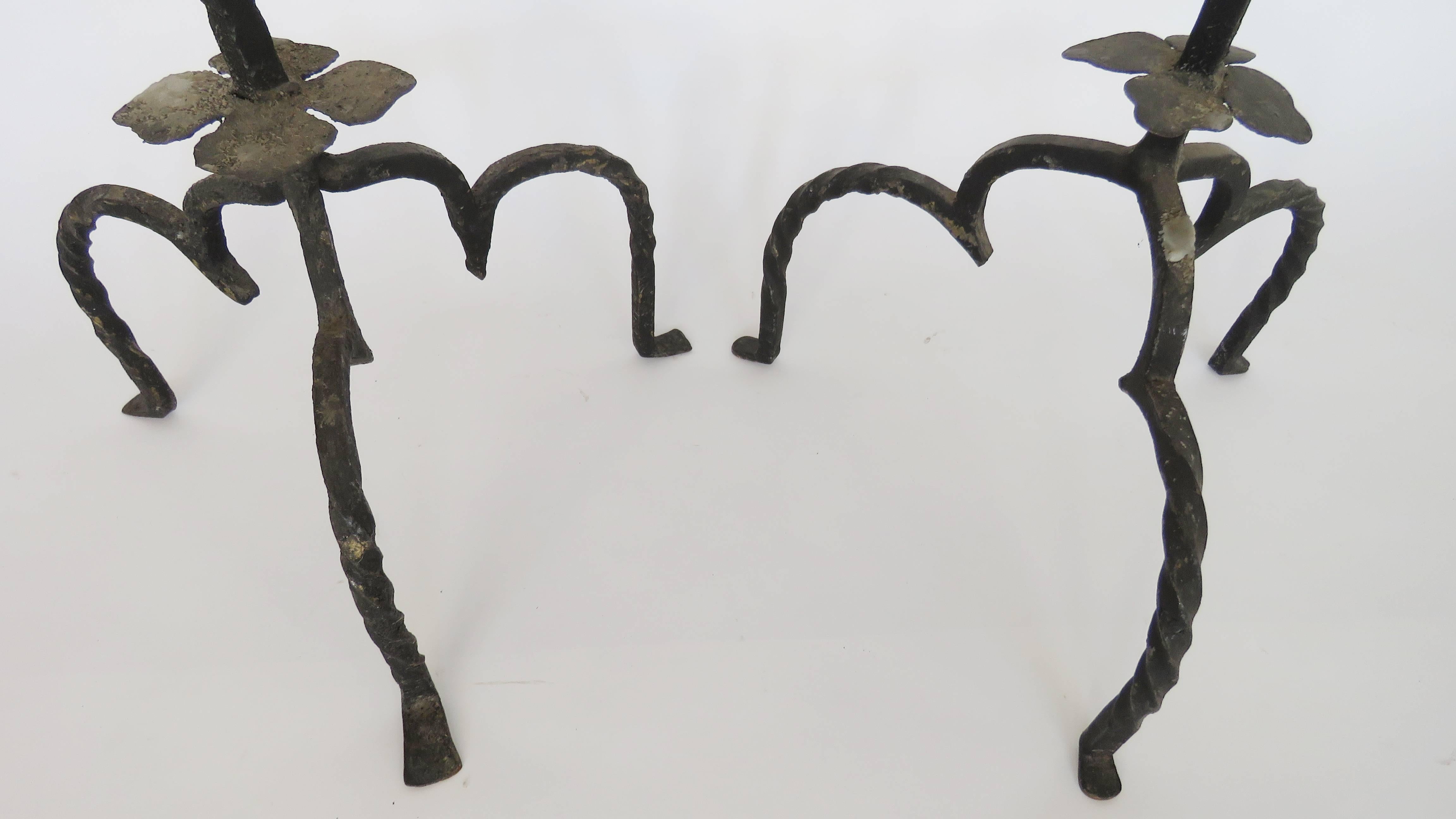 19th Century Pair of Forge Iron Torchères Floor Lamps 2