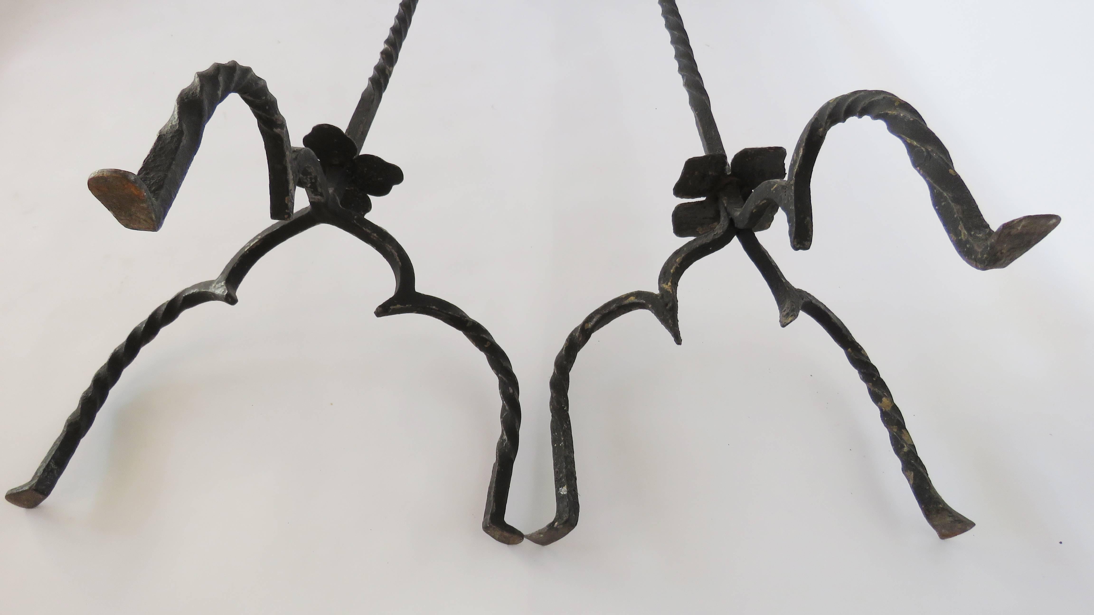 19th Century Pair of Forge Iron Torchères Floor Lamps 3