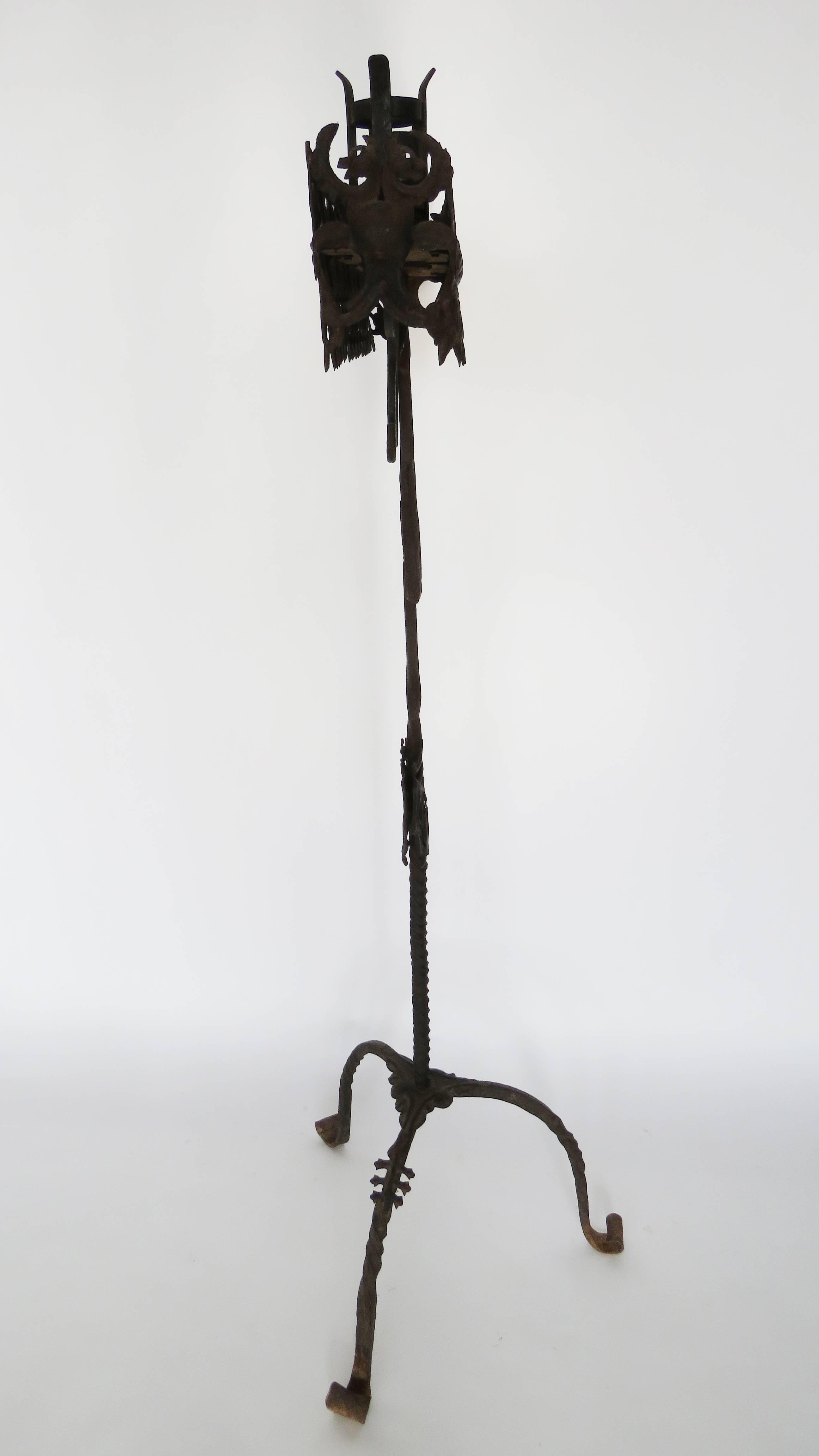 Baroque 18th Century Brought Iron Torchère Floor Lamp For Sale