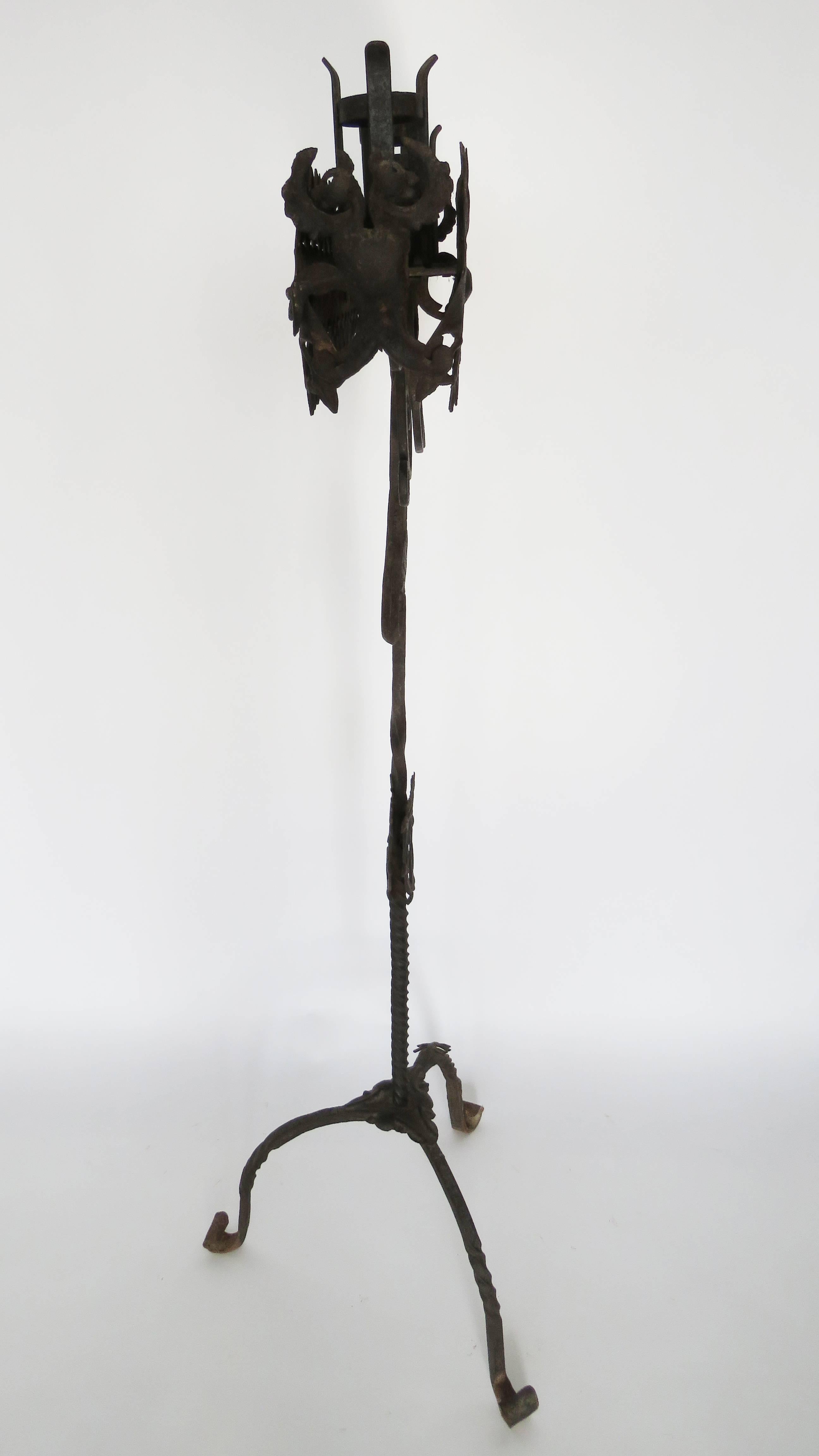 Spanish 18th Century Brought Iron Torchère Floor Lamp For Sale
