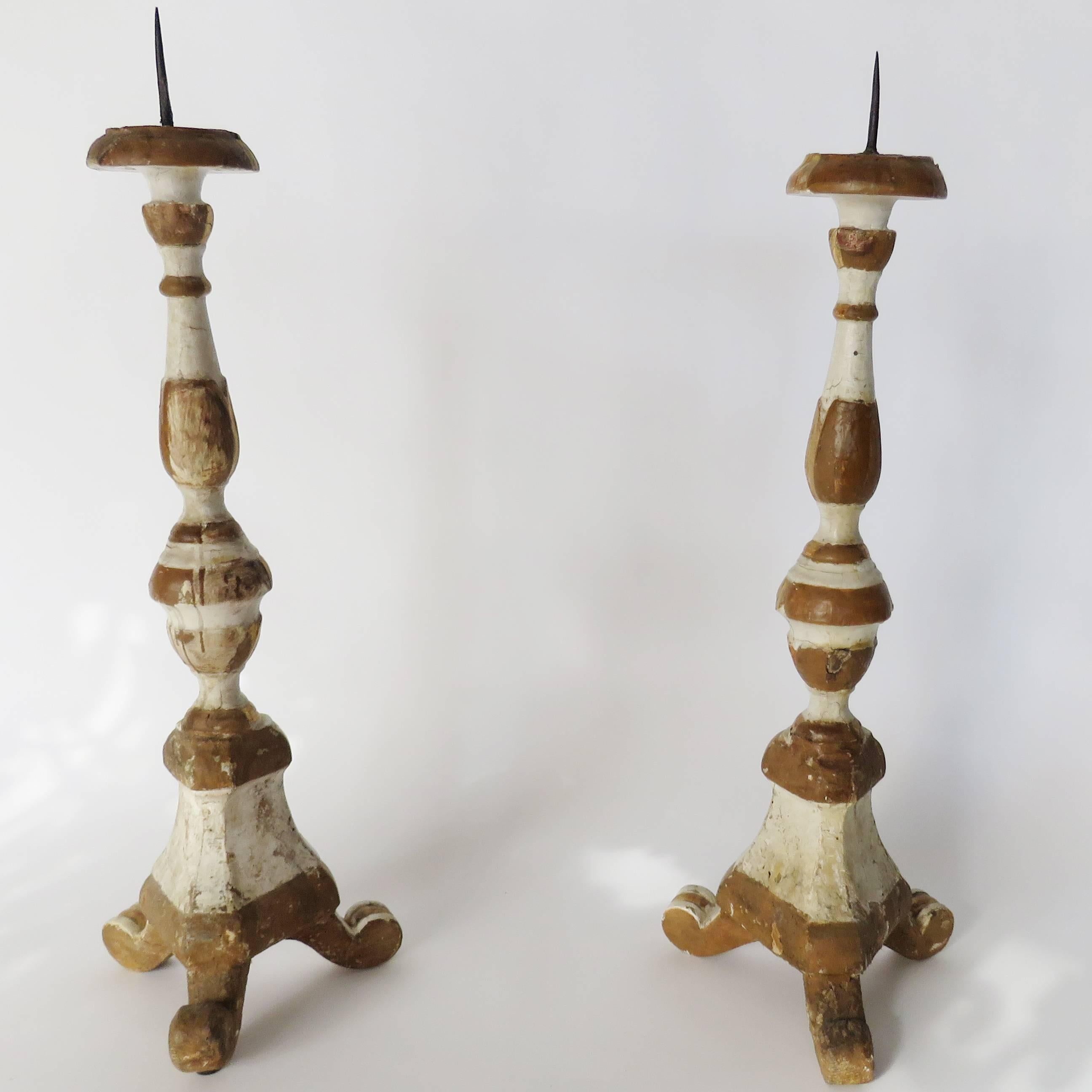 18th Century Pair of Polychromed Church Prickets or Candlesticks For Sale 1