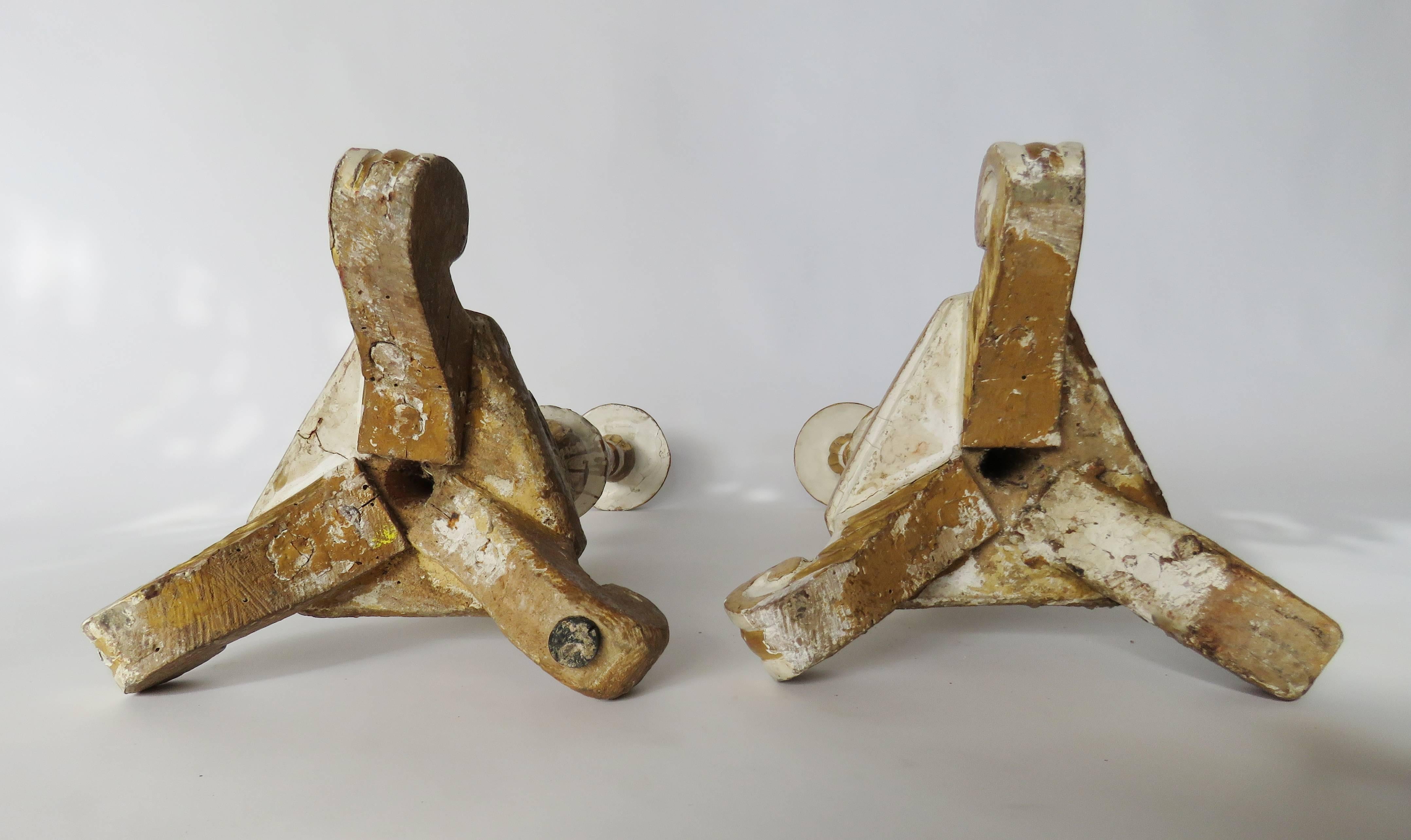 18th Century Pair of Polychromed Church Prickets or Candlesticks For Sale 3