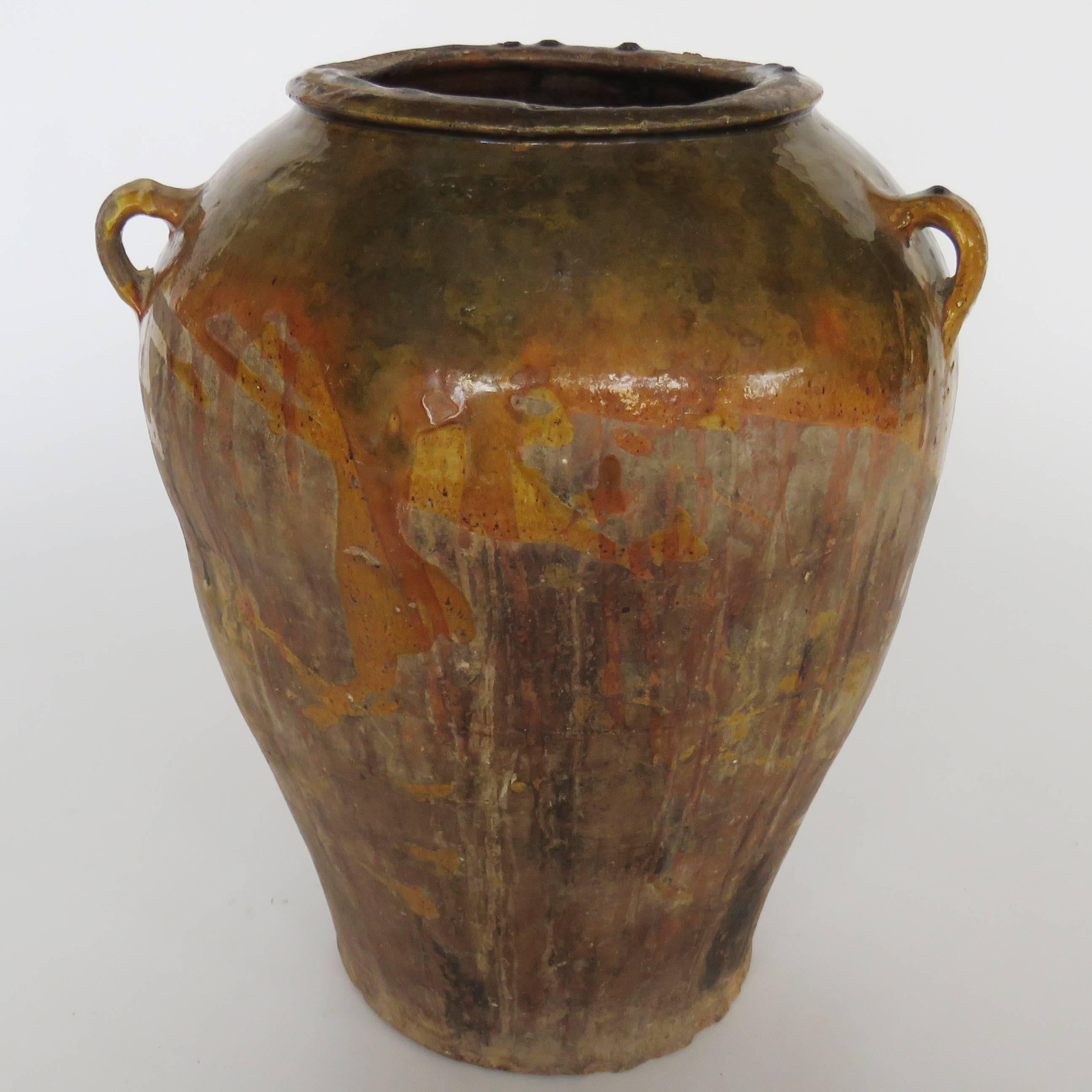 Spanish 19th Century Glazed Terracotta Honey Pot For Sale