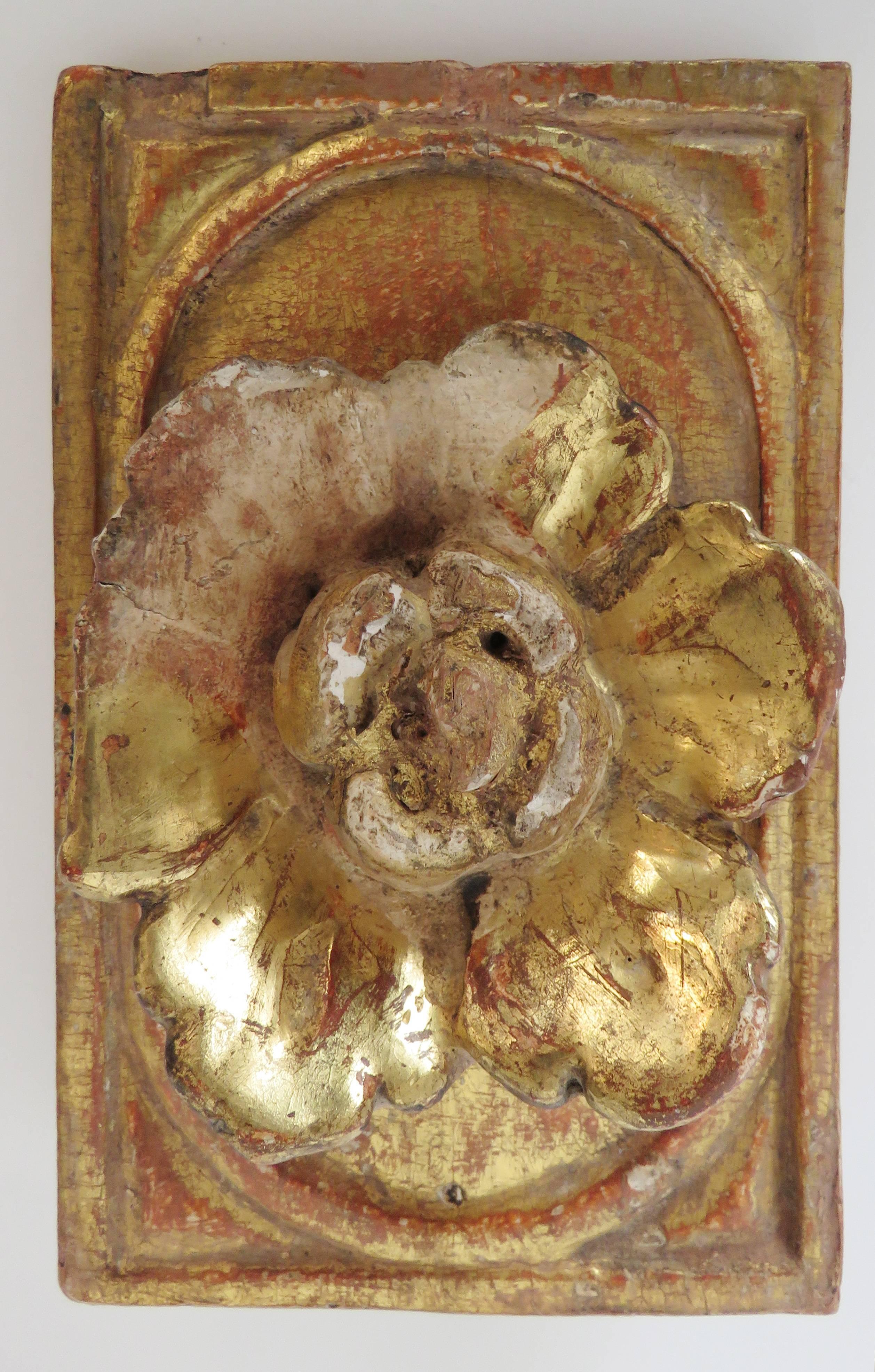 Spanish 18th Century Pair of Giltwood Floral Wall Plaques