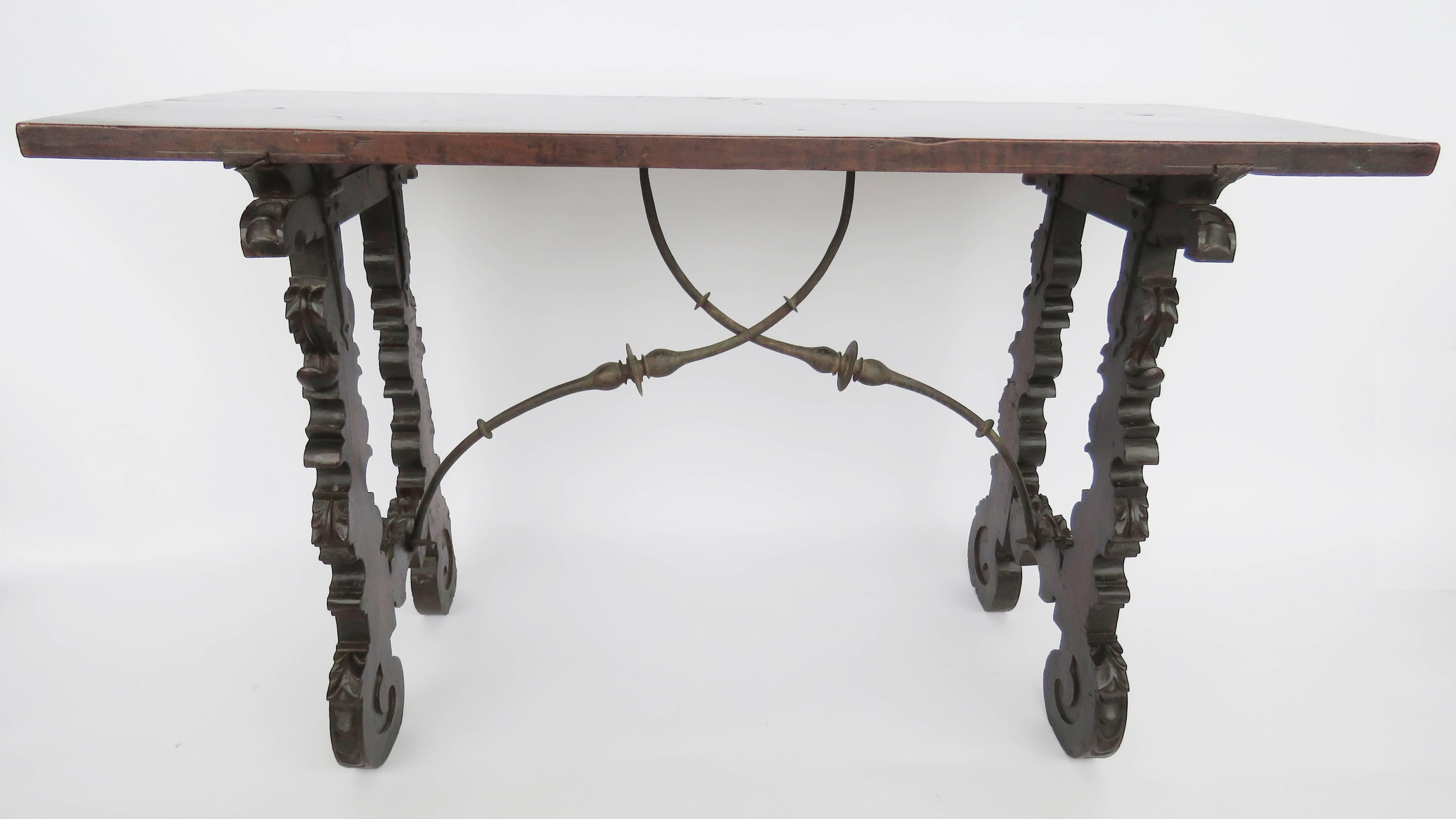 Spanish 17th Century Baroque Walnut Console Table For Sale