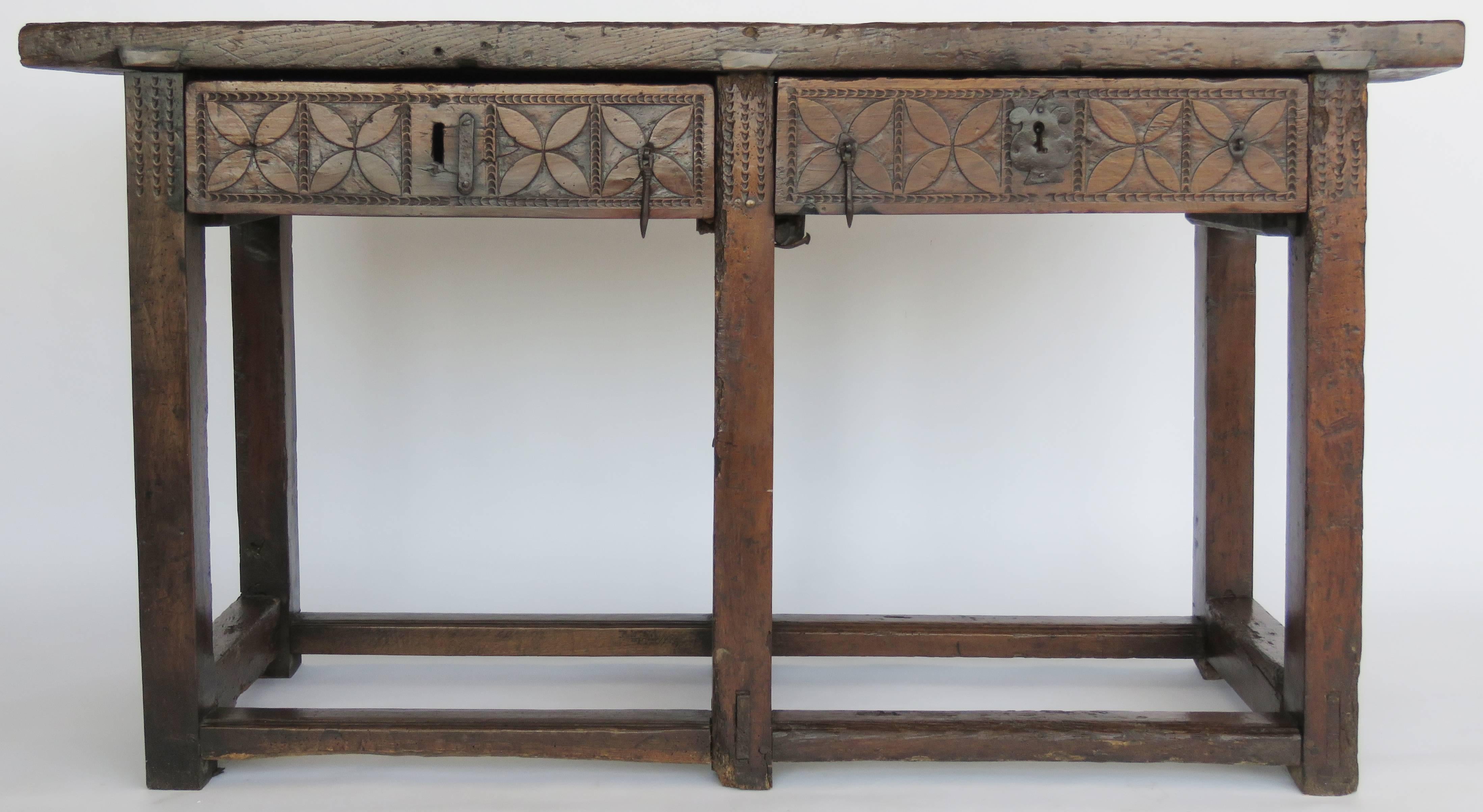Baroque 17th Century Walnut Console Table For Sale