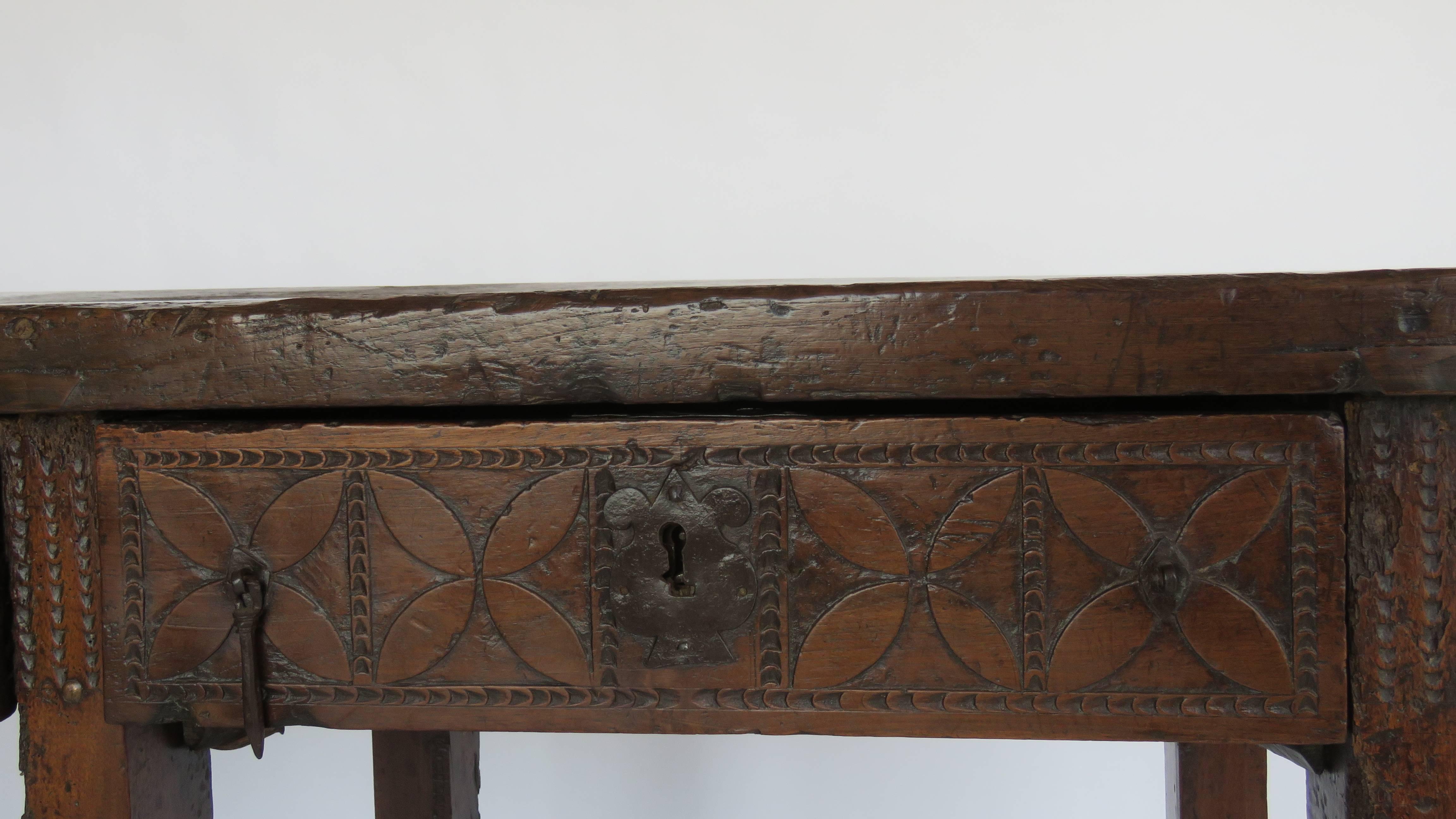 Hand-Carved 17th Century Walnut Console Table For Sale