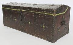 18th Century Spanish Leather Mounted Coffer Trunk