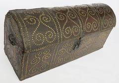 18th Century Spanish Leather Mounted Coffer Trunk
