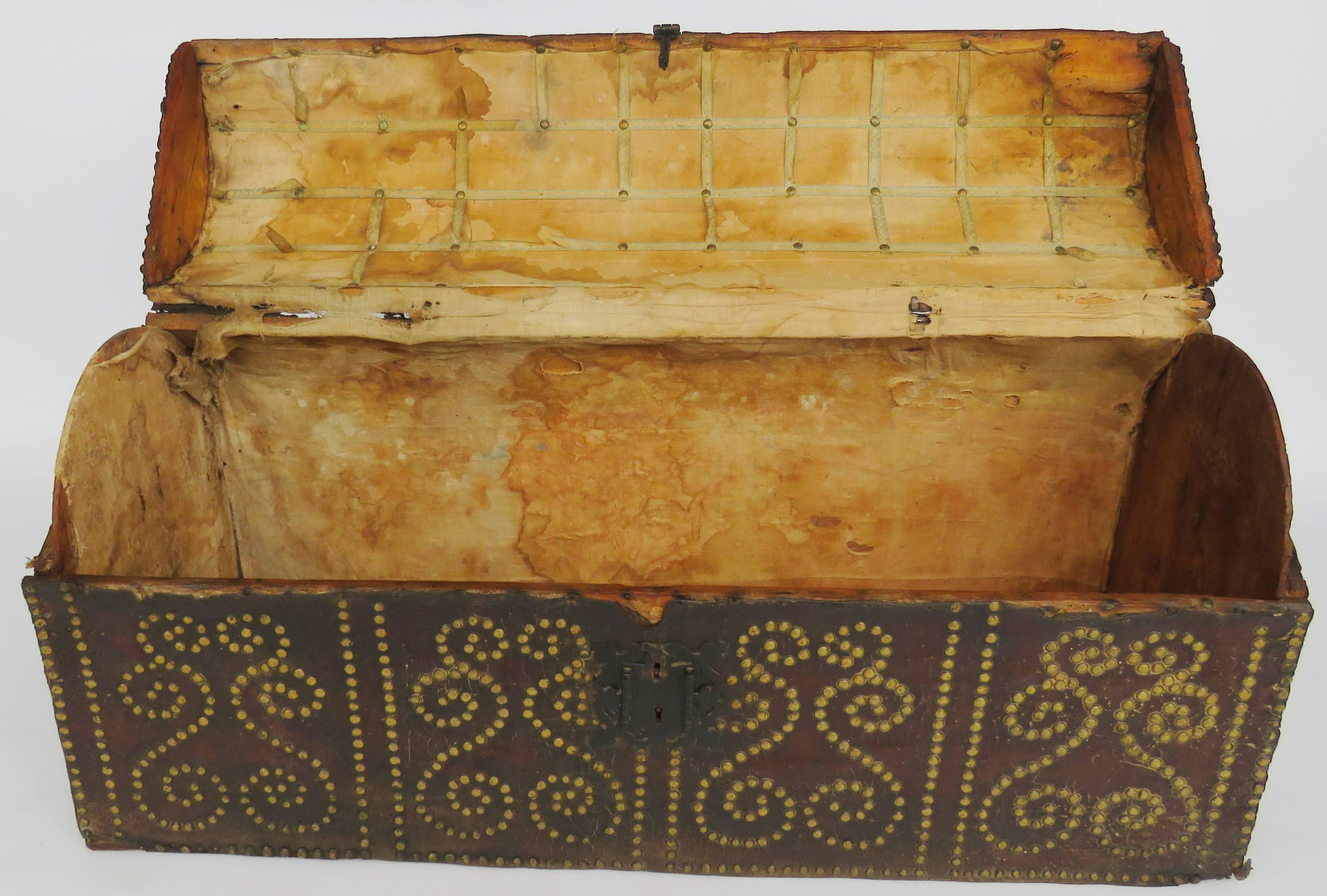 18th Century Spanish Leather Mounted Coffer Trunk For Sale 2