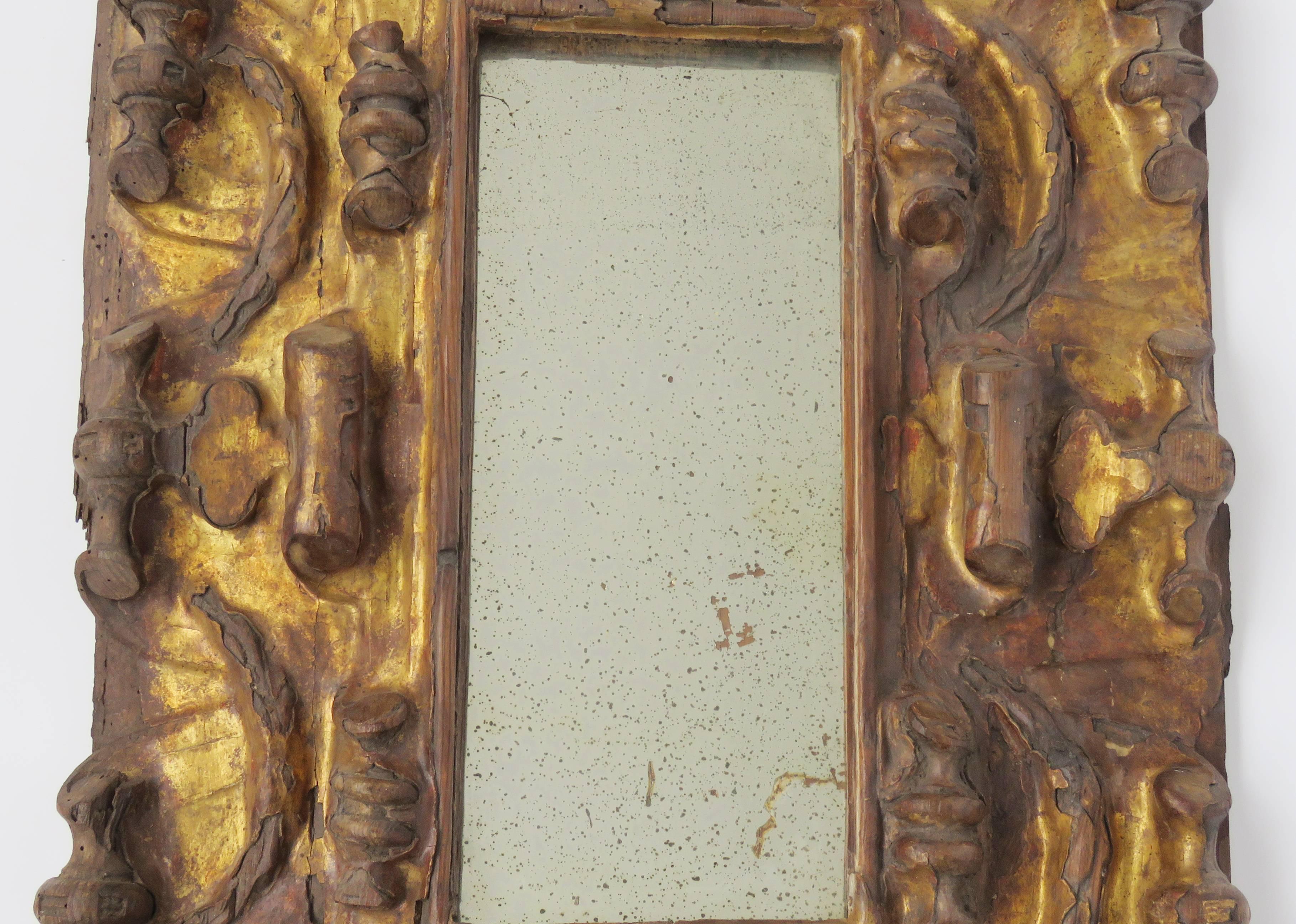 Spanish 18th Century Pair of Baroque Giltwood Mirrors