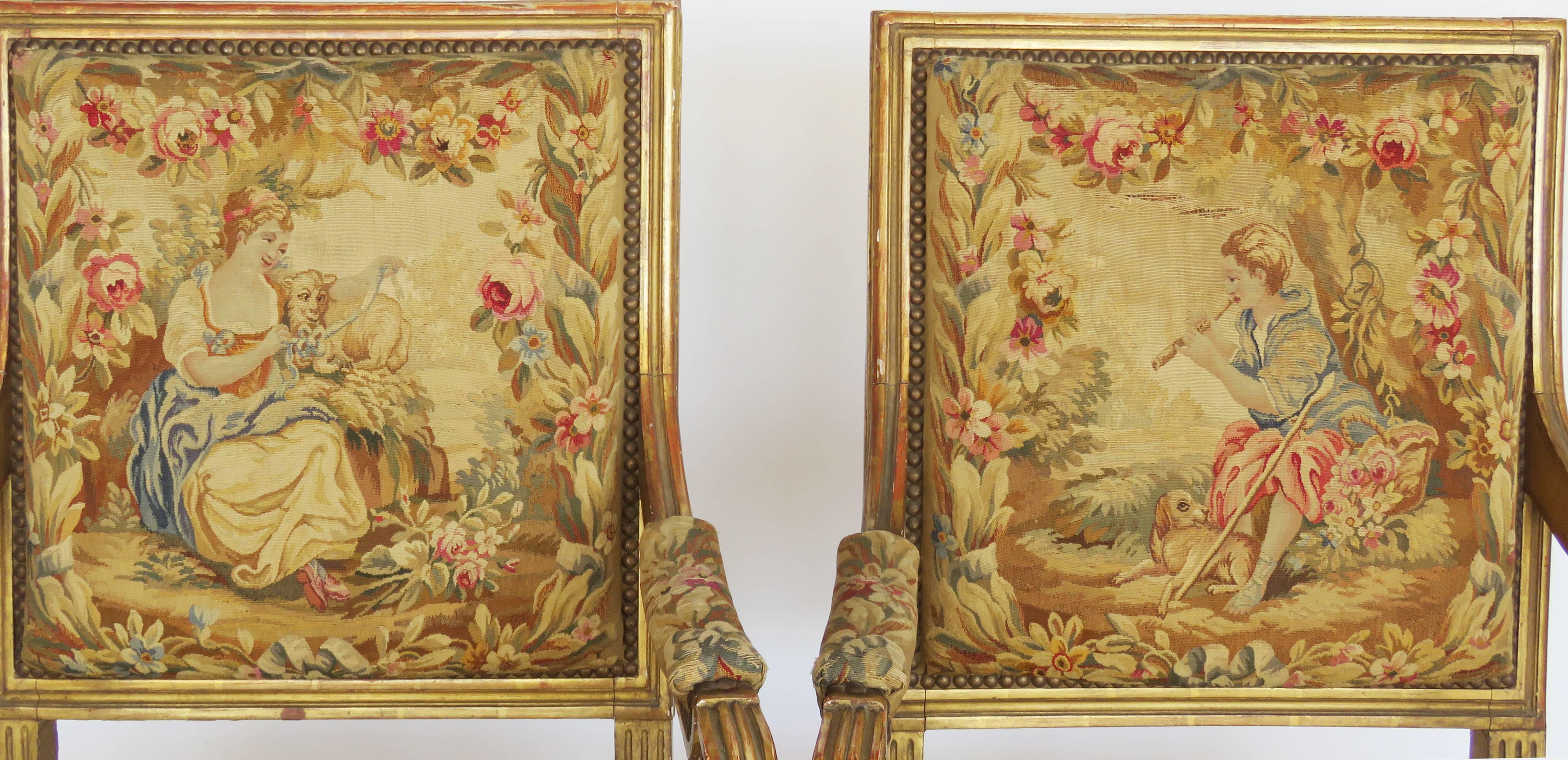 Hand-Carved 19th Century Giltwood Louis XVI Style Parlour Set