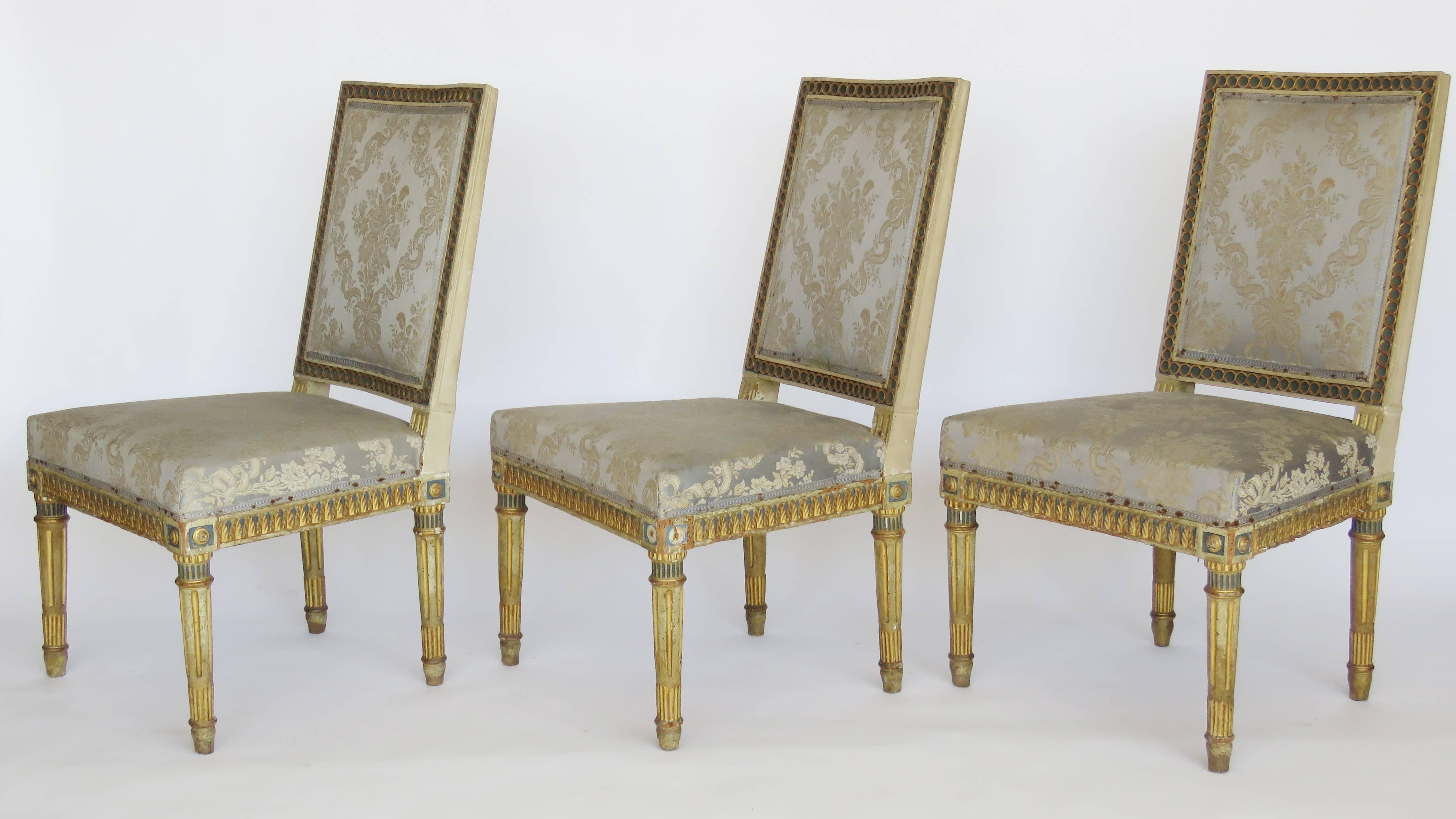 French Set of Three Giltwood Louis XVI Style Chairs For Sale