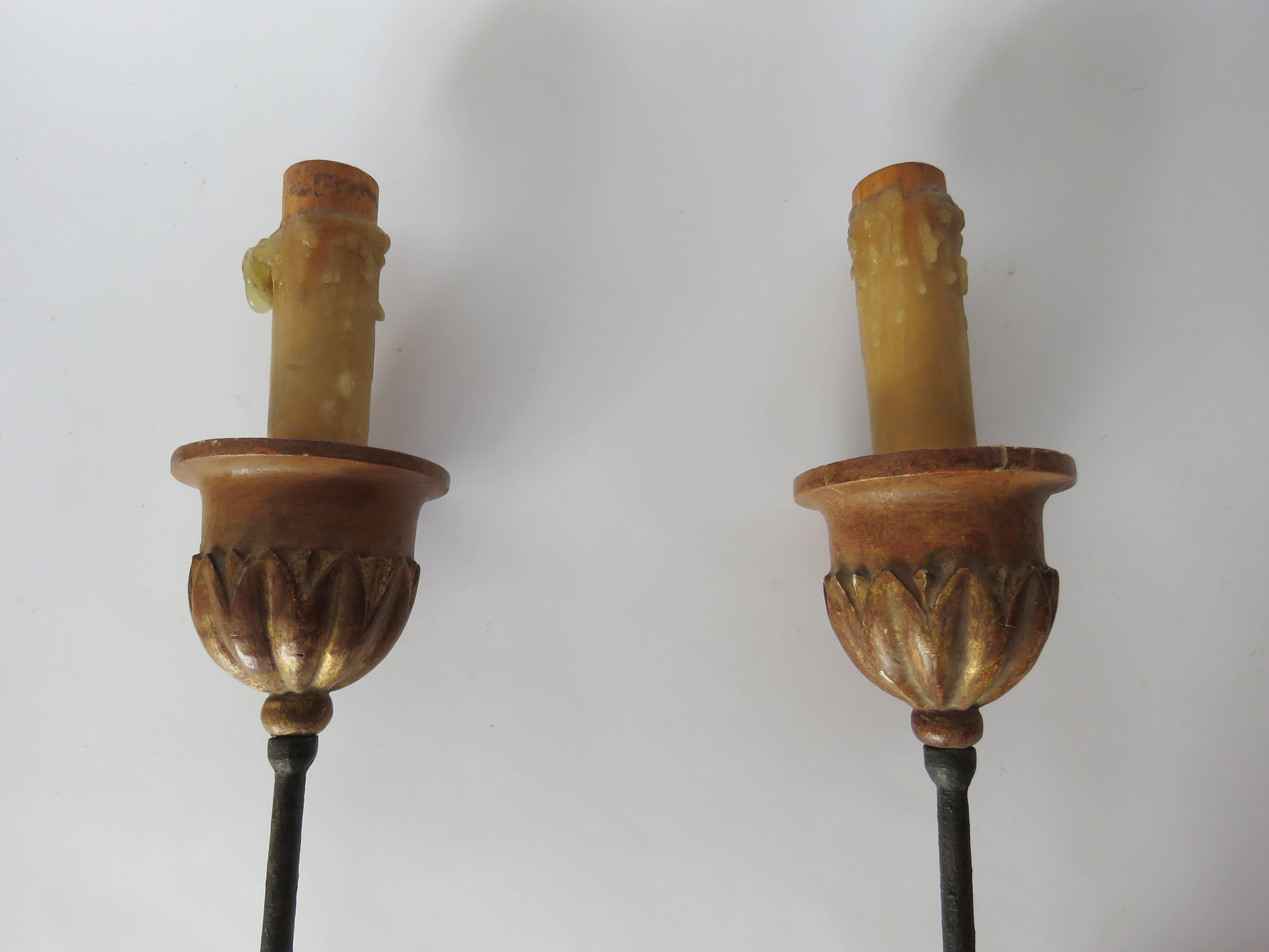 Hand-Crafted Pair of Large Candelabra Applique Sconces For Sale