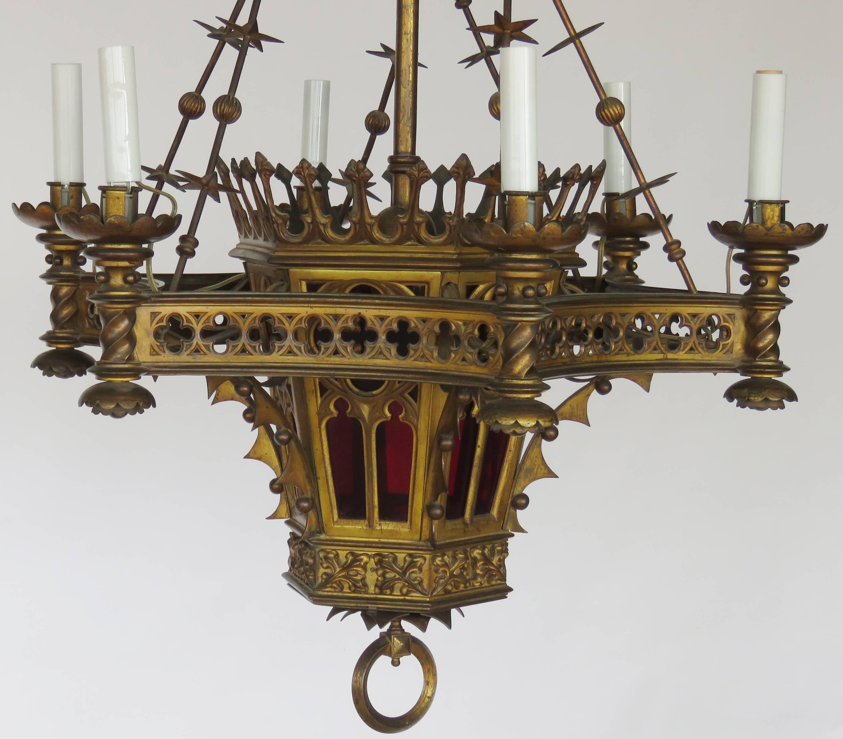 Hand-Crafted Gothic Revival Bronze Gas Chandelier