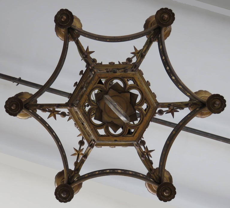 Gothic Revival Bronze Gas Chandelier at 1stDibs