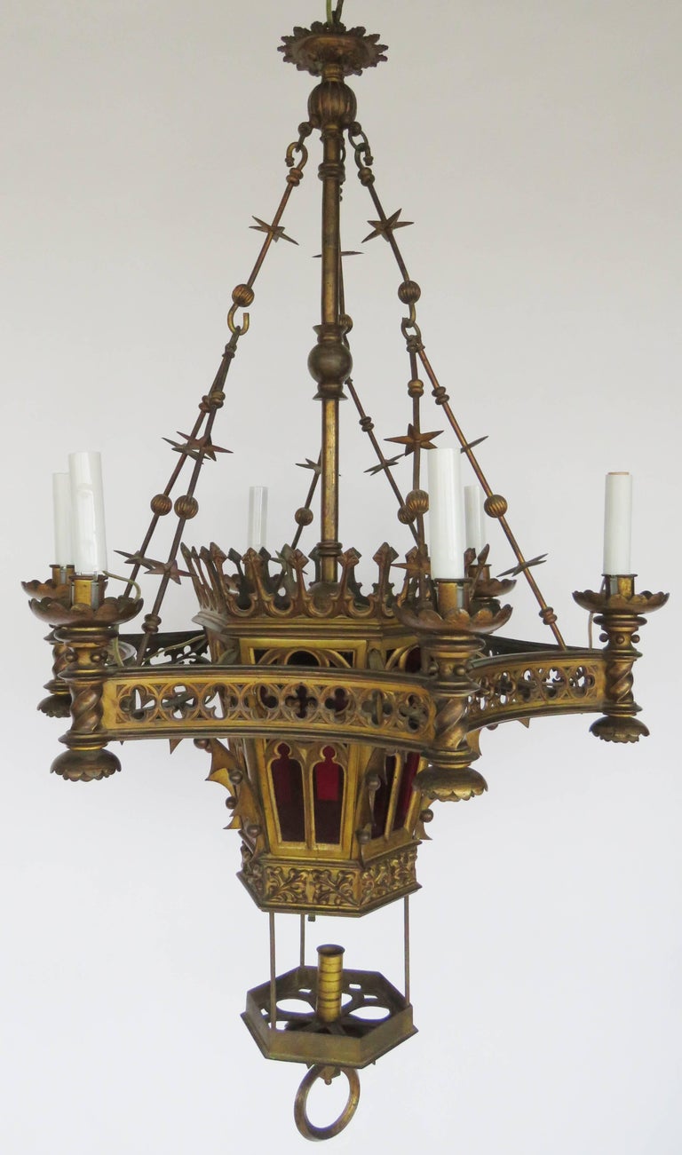 Gothic Revival Bronze Gas Chandelier at 1stDibs