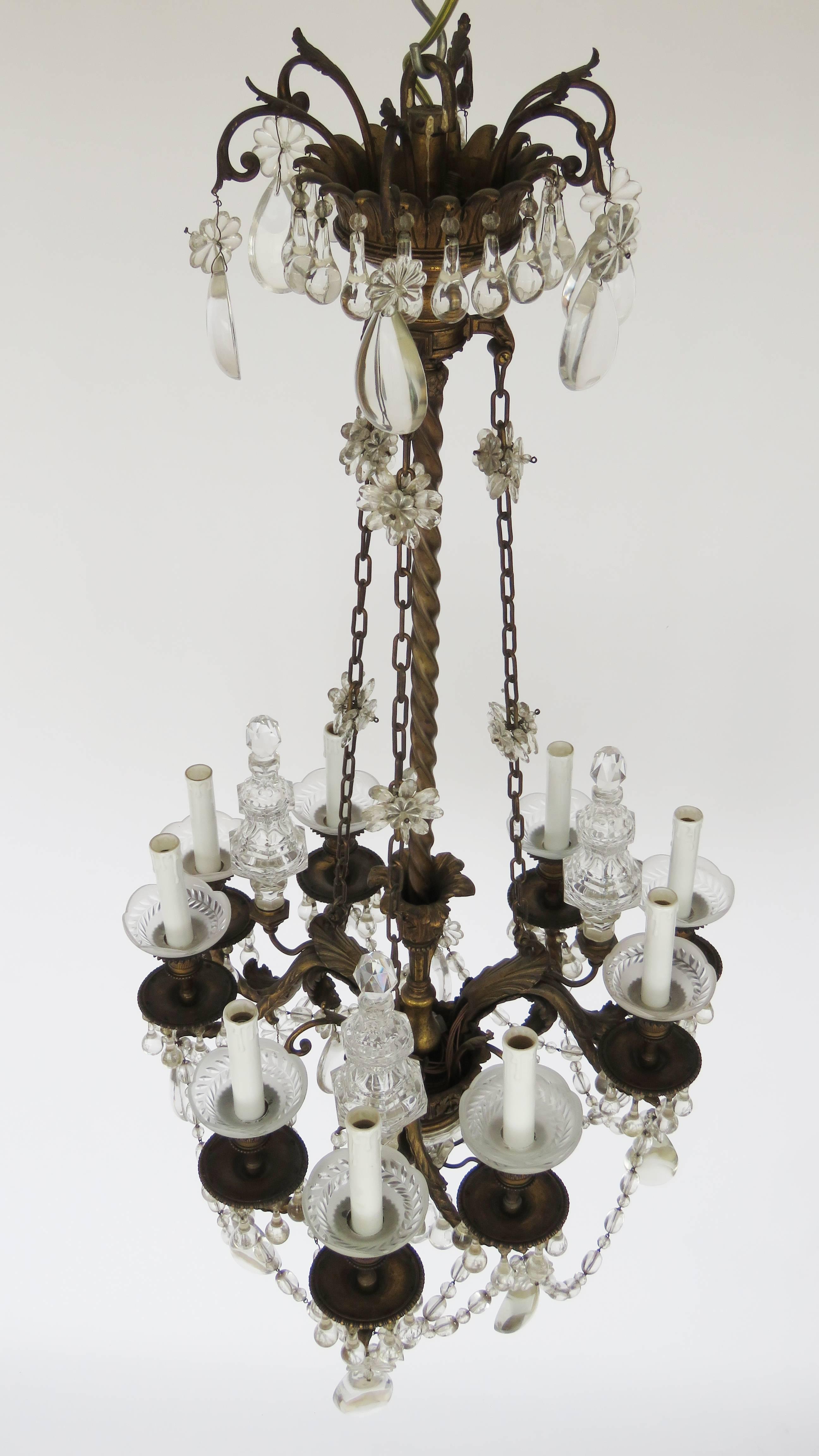 French 19h Century Baccarat Bronze and Glass Chandelier For Sale
