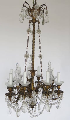 19h Century Baccarat Bronze and Glass Chandelier