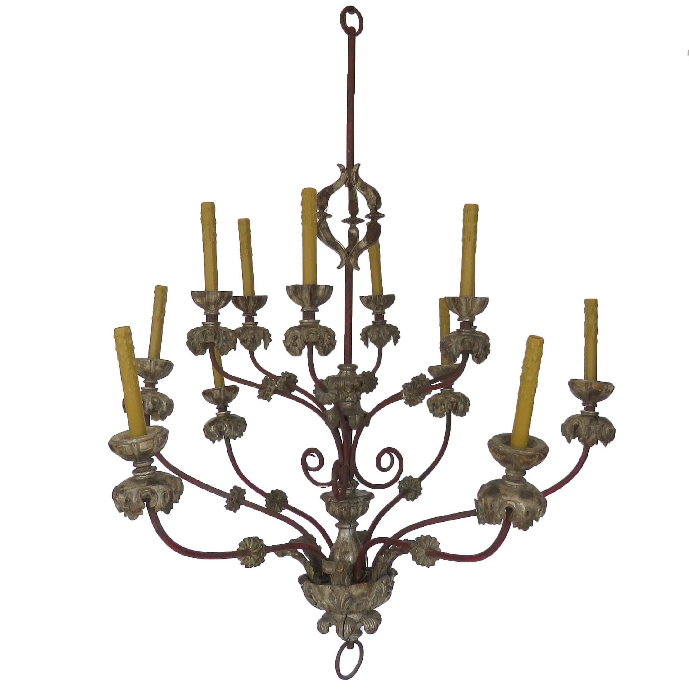 Early 19th Century Italian Large Painted Iron and Wood Chandelier